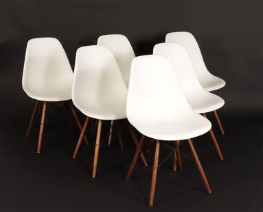 Set of 6 Eames Office Chairs: Set of 6 Charles and Ray Eames for Herman Miller office chairs, plastic, metal and wood, marked32 x 18 x 22Collection from a Hamptons Long Island New York Home