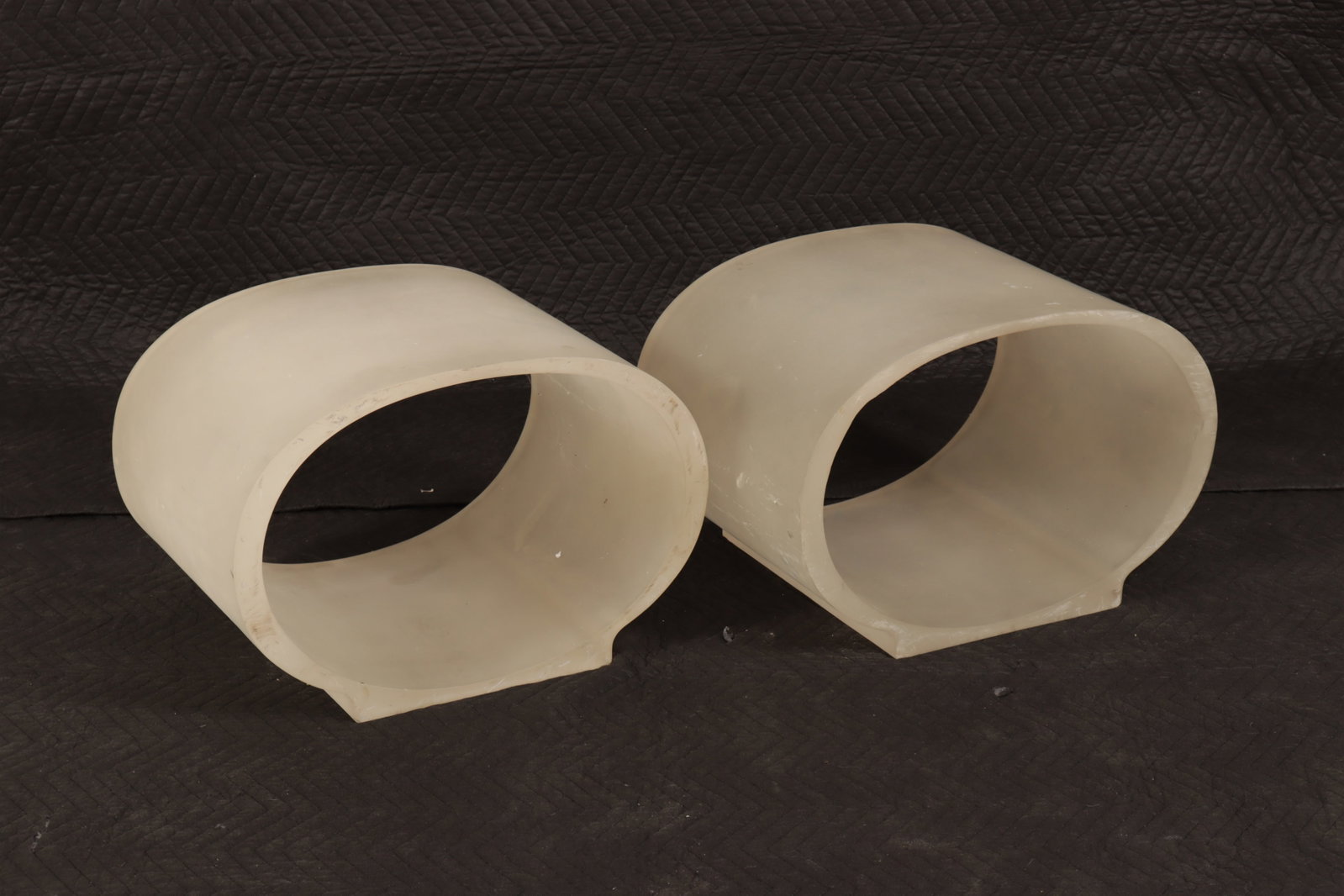 Pair of Modern End Tables: Pair of modern end tables, oval formed resin with squared base 14 x 21 Collection from a Hamptons Long Island New York Home