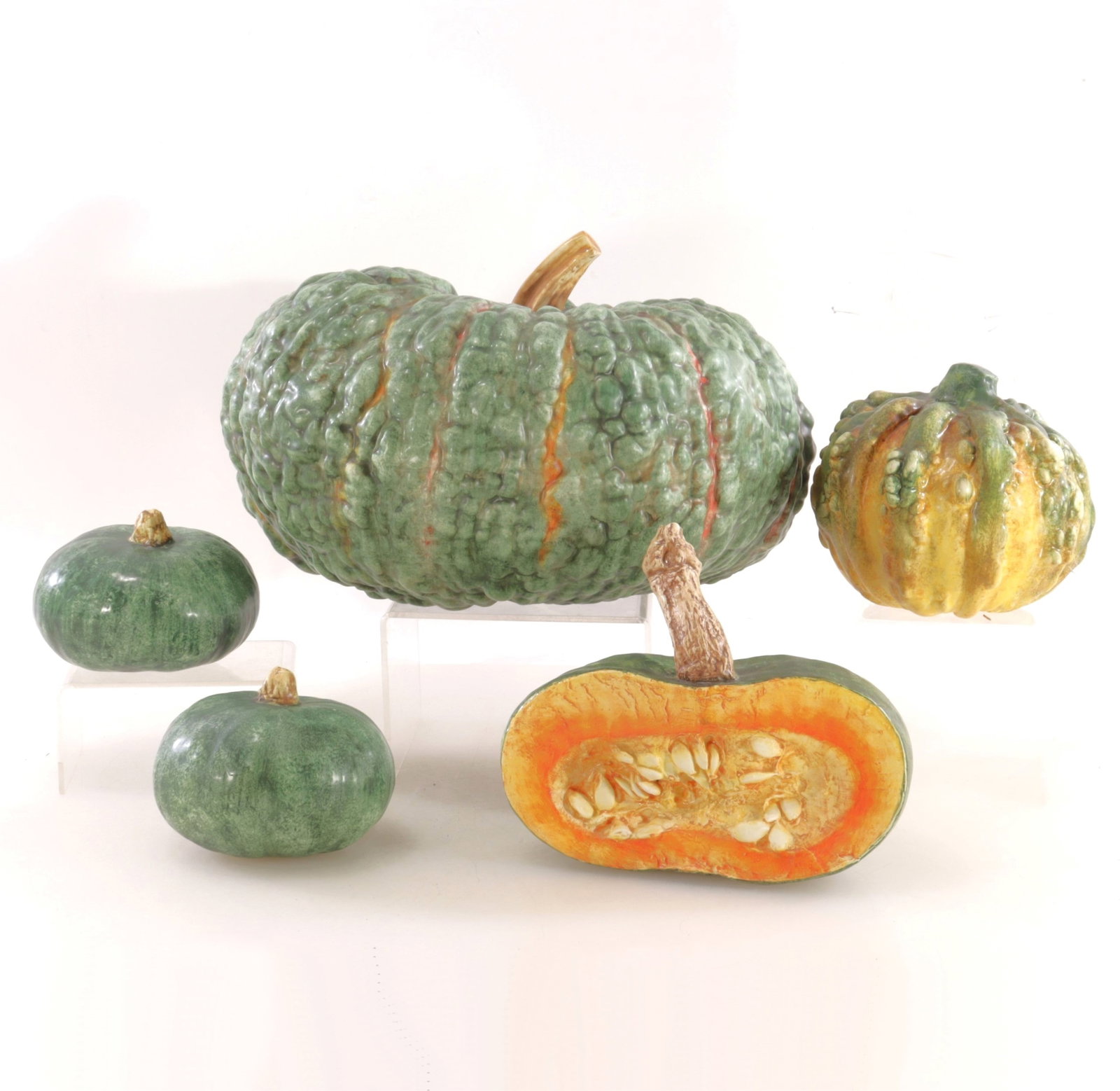 Poss. Mary Kirk Kelley Ceramic Gourds: 5 Ceramic painted Gourds, possibly Mary Kirk Kelly, unsigned 3 1/2 x 5 1/4 to 9 x 13 1/2 From a Litchfield County Connecticut Collector