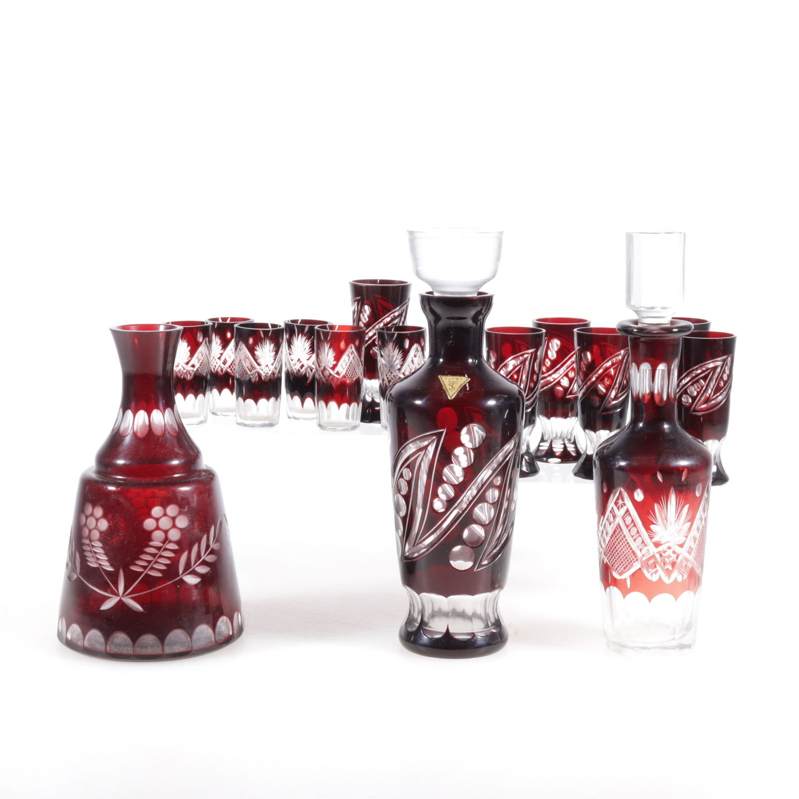 Bohemian Ruby Cut Glass Decanters & Glasses (1 of 4)