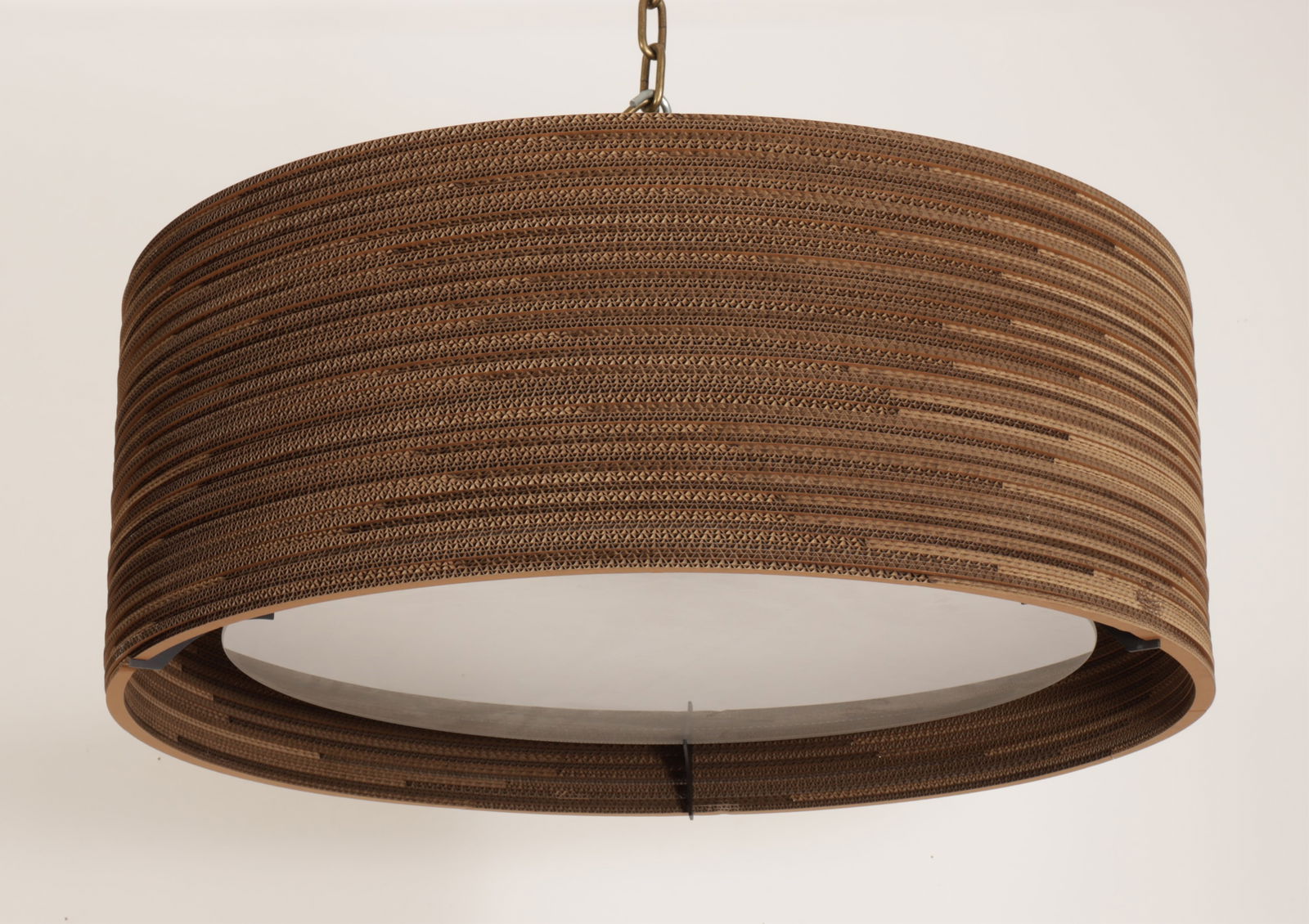 Gehry Style Cardboard and Glass Pendant Drum Light (1 of 9)