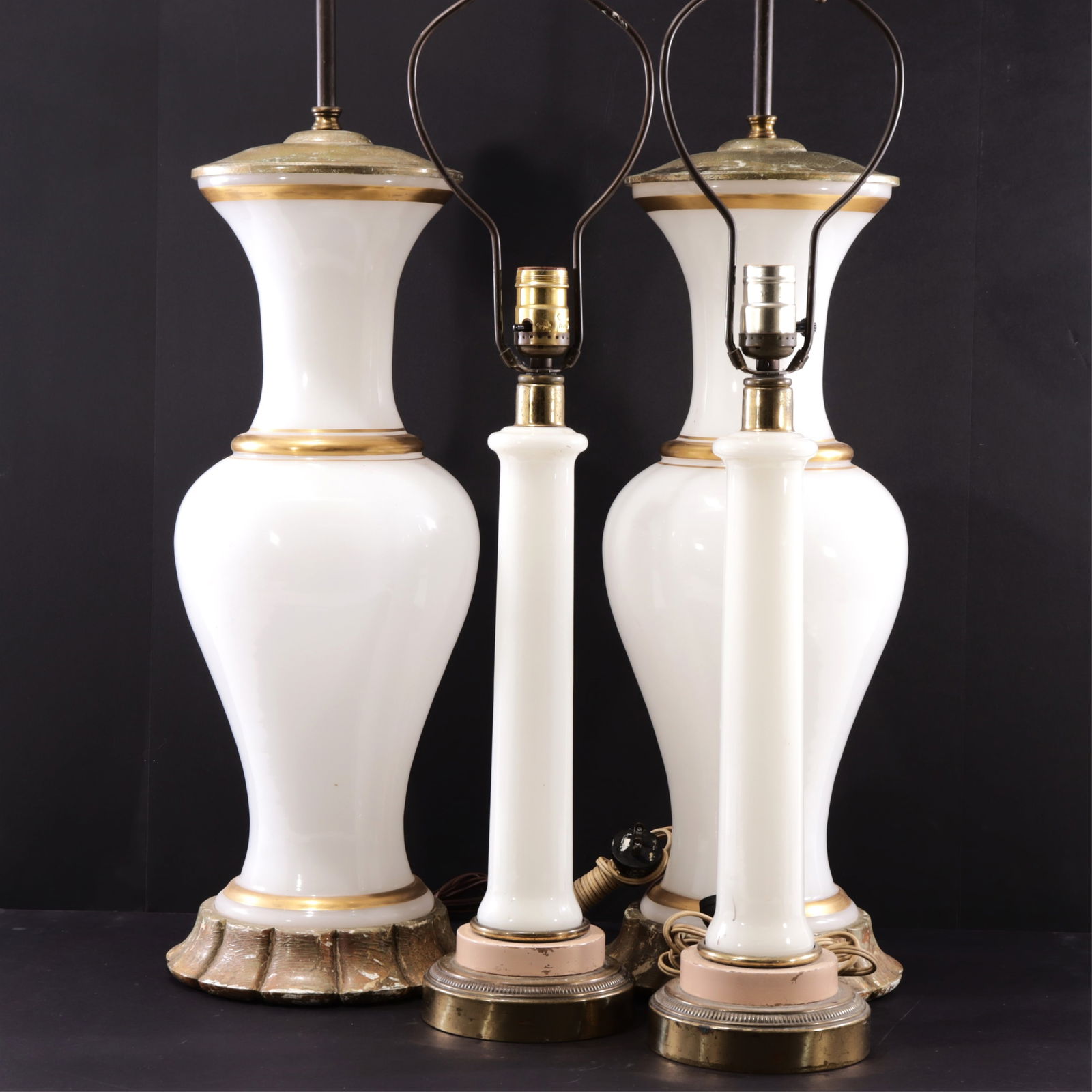 Two Pairs of Milk Glass Table Lamps (1 of 5)