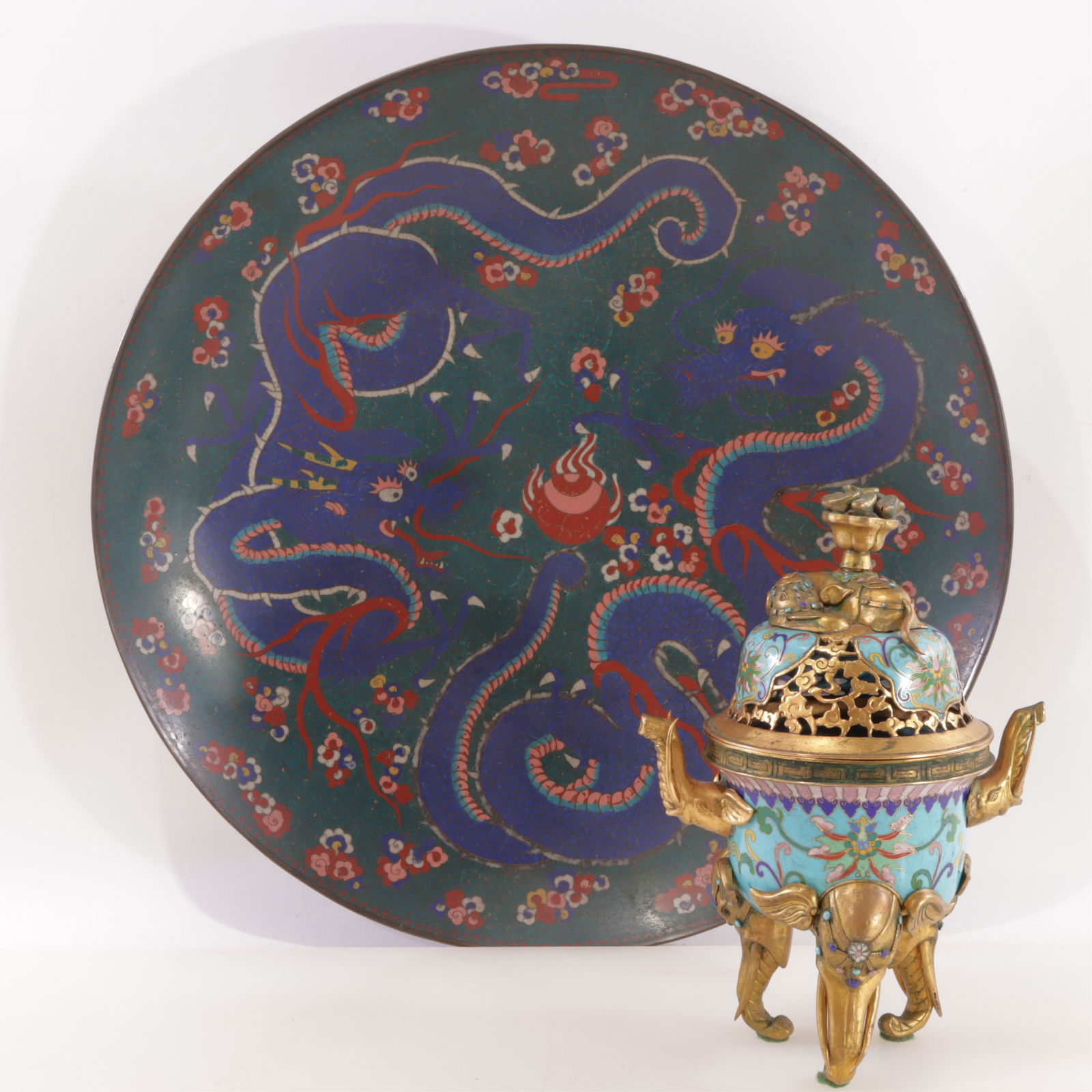 Chinese Cloisonne Censor & Charger (1 of 7)