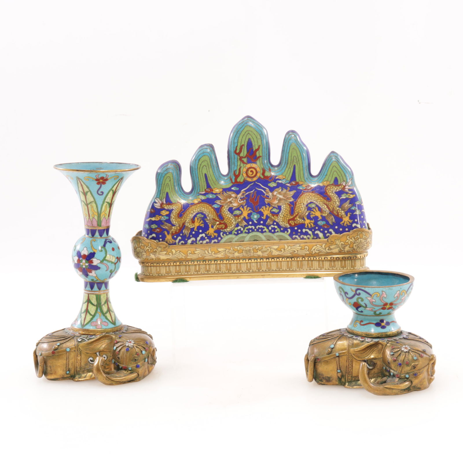 Chinese Cloisonne Elephant Vases & Centerpiece (1 of 5)