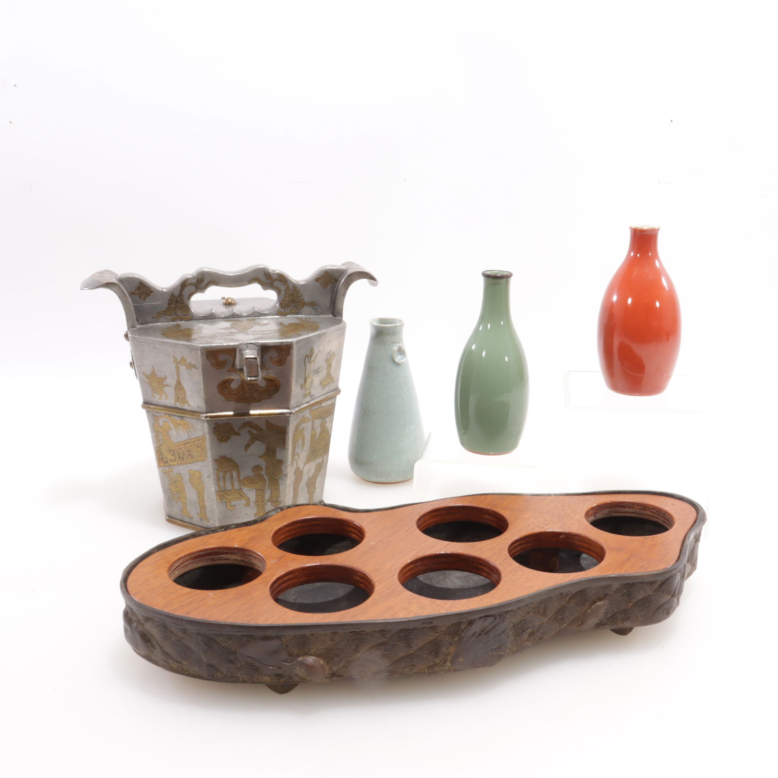 Chinese Inlaid Metal Box & Japanese Bronze Tray (1 of 10)