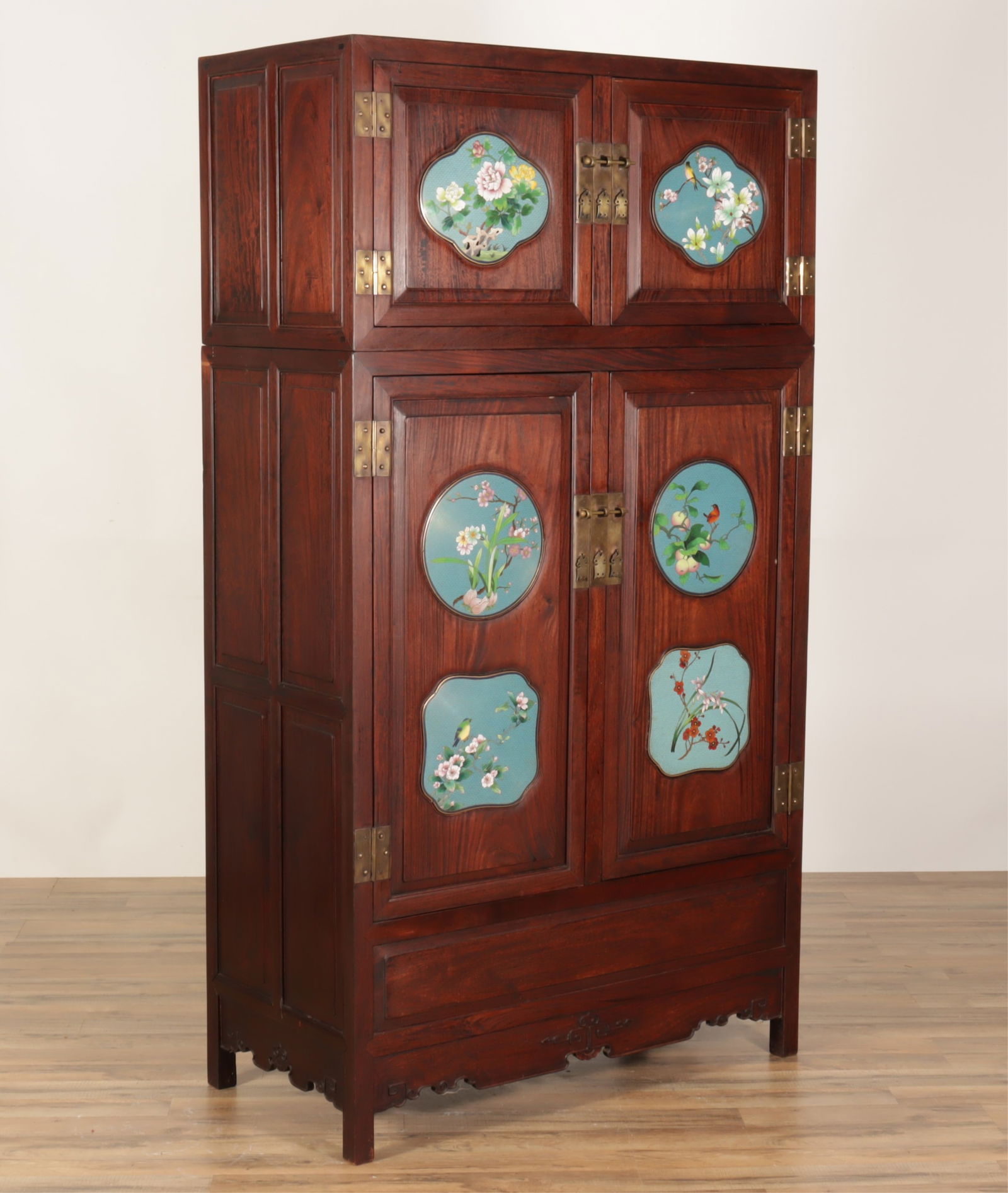 Chinese Cloisonne Mounted Hardwood Cabinet (1 of 11)