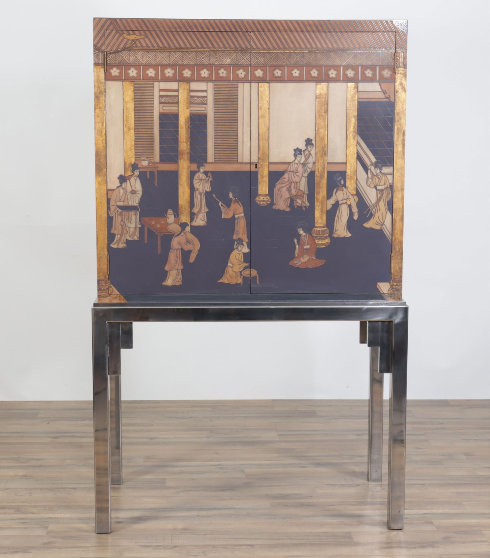 Chinese Style Coromandel Lacquered Metal Cabinet (1 of 9)