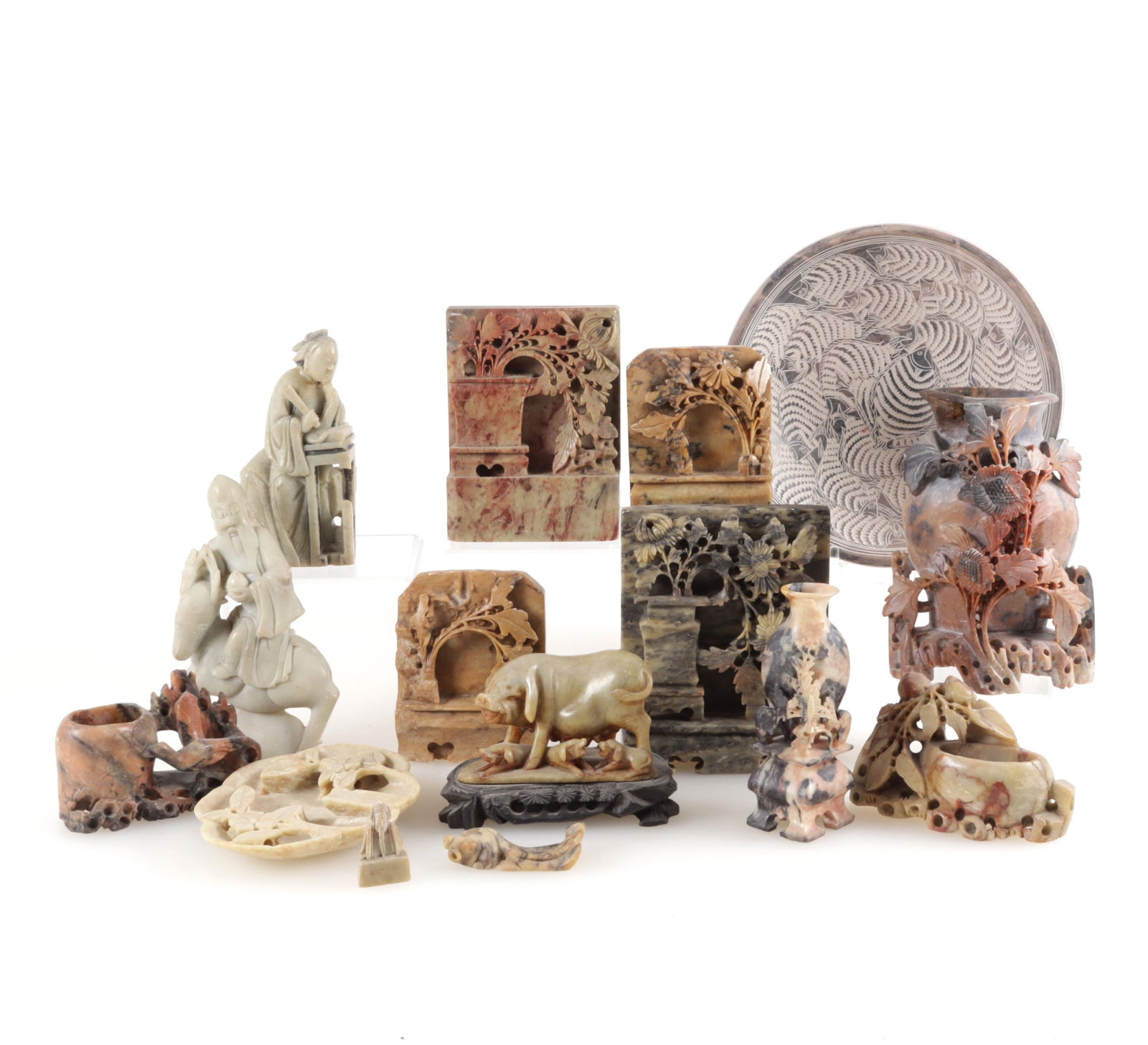 Group of Soap Stone Figures, Bookends (1 of 10)