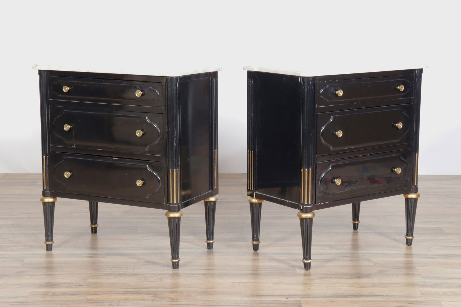 Pair Louis XVI Style Gold & Lacquered Commodes (1 of 7)
