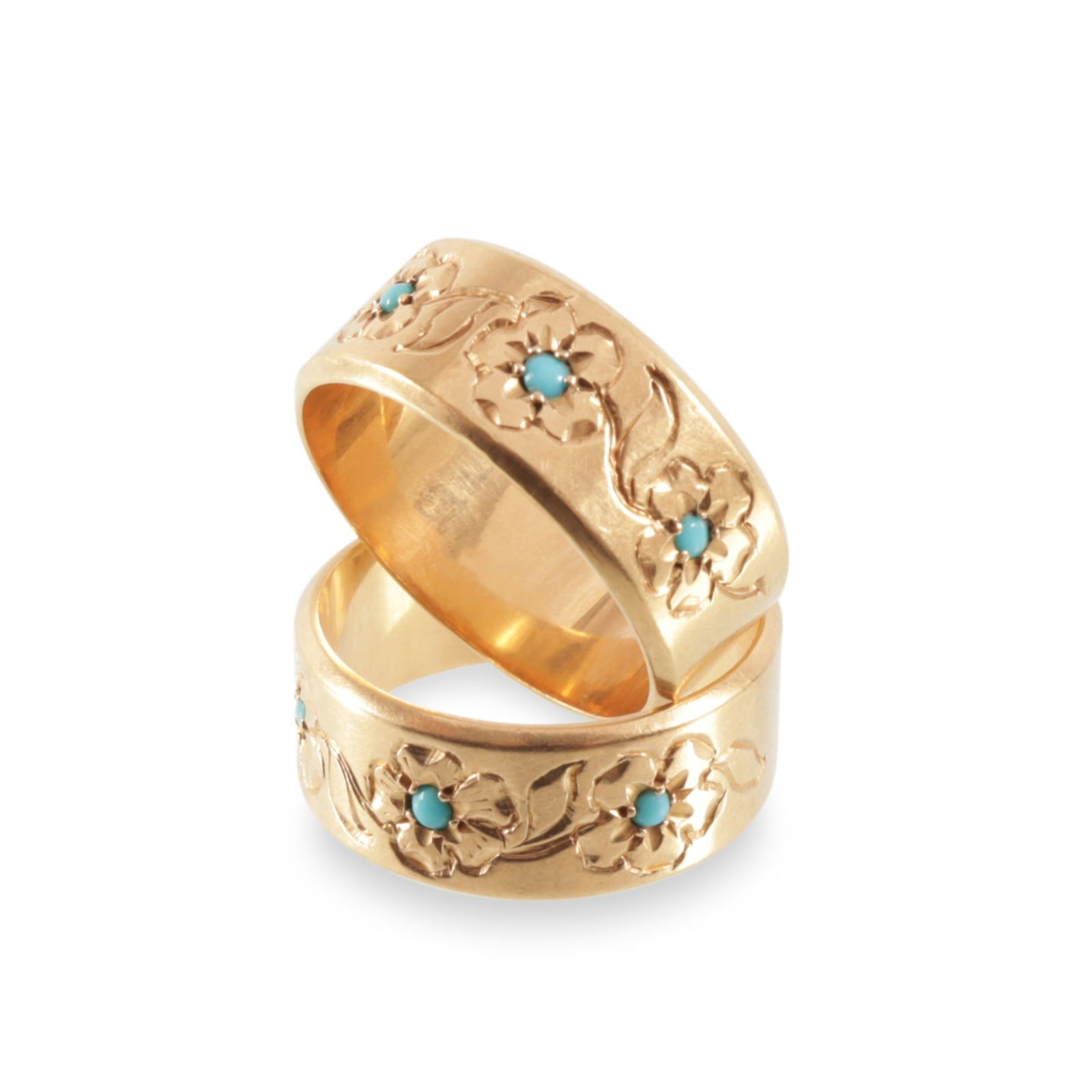 French 18K Gold and Turquoise Foliate Rings (1 of 2)