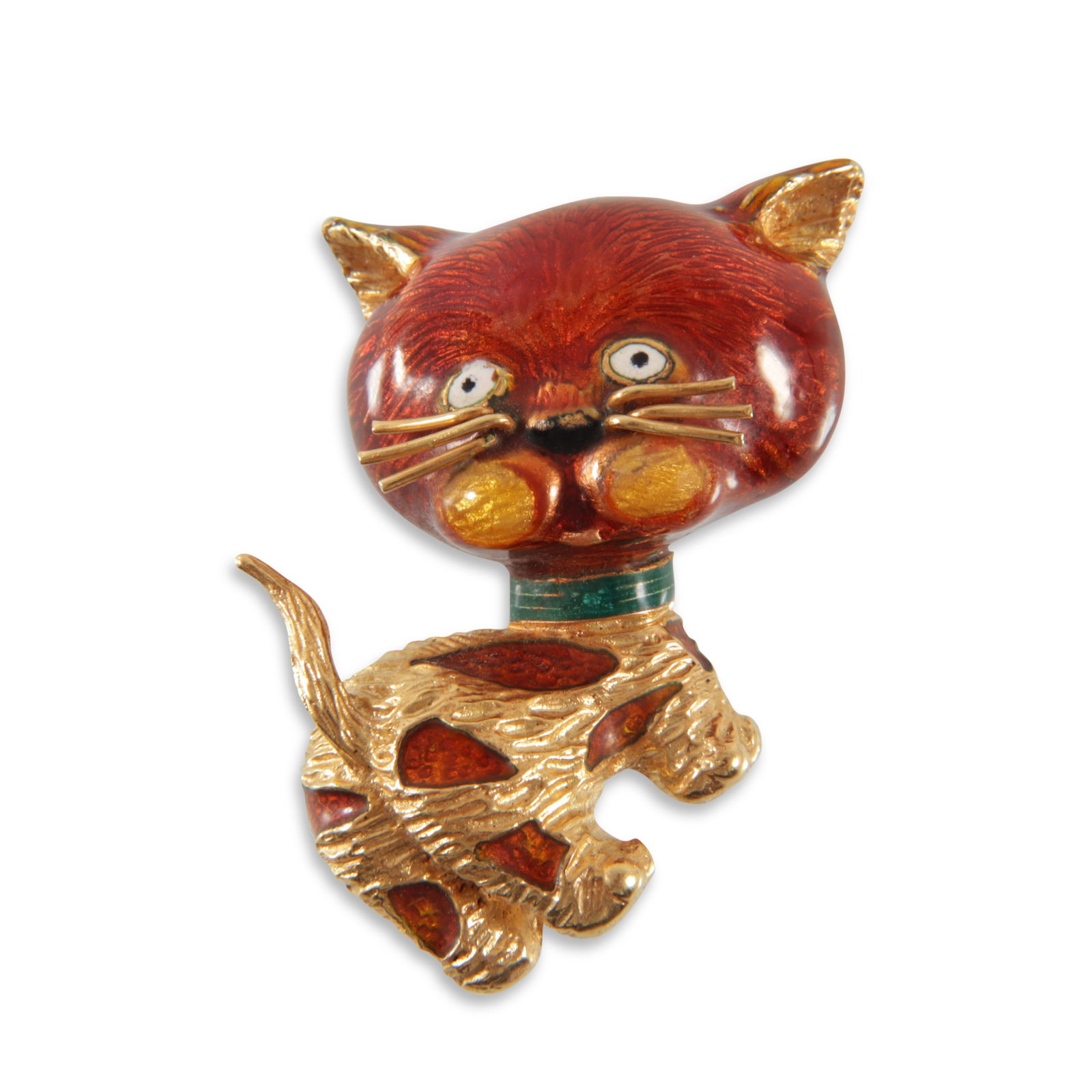 Italian 18K Enameled Cat Brooch (1 of 2)