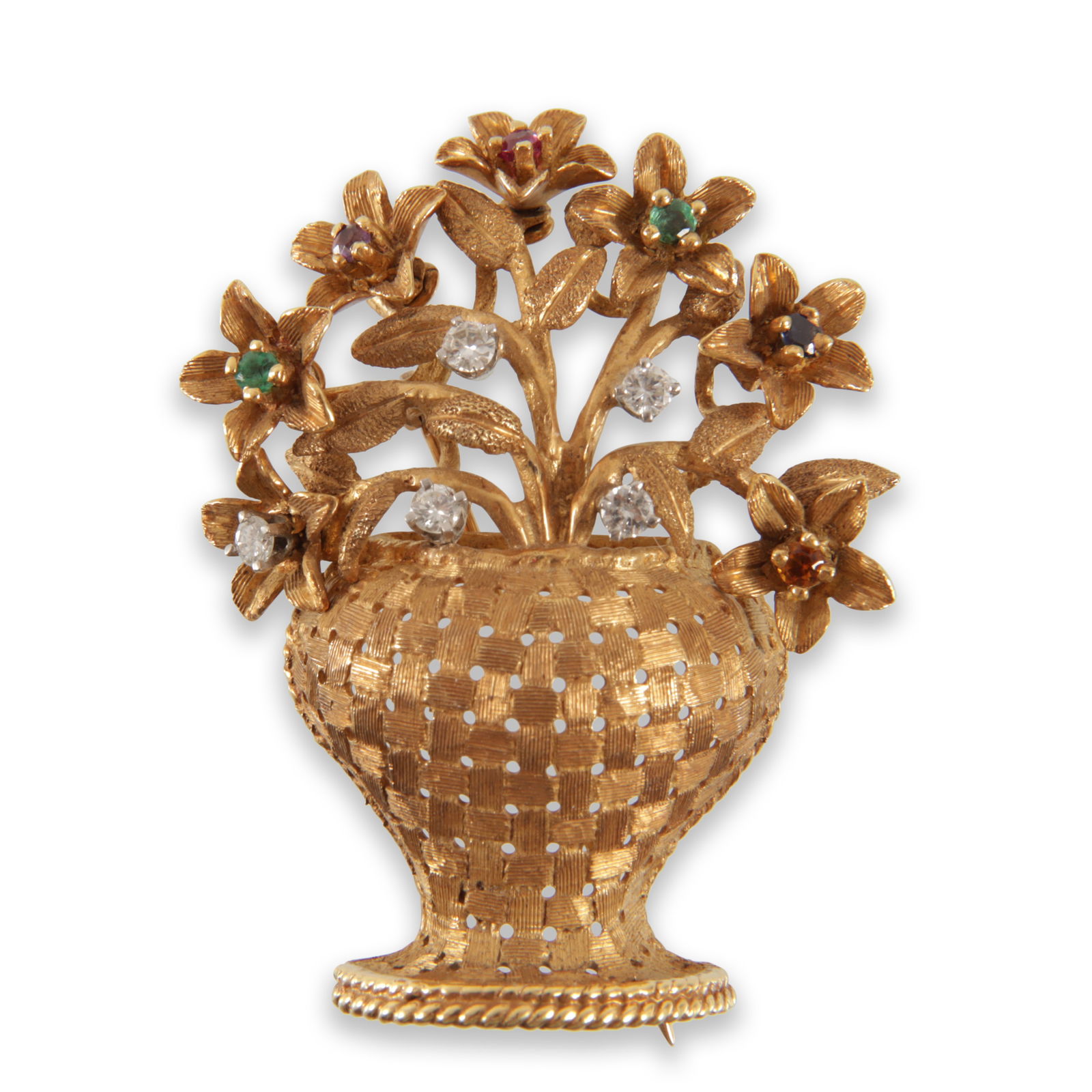 Diamond and Gem Set 18K Floral Brooch (1 of 2)