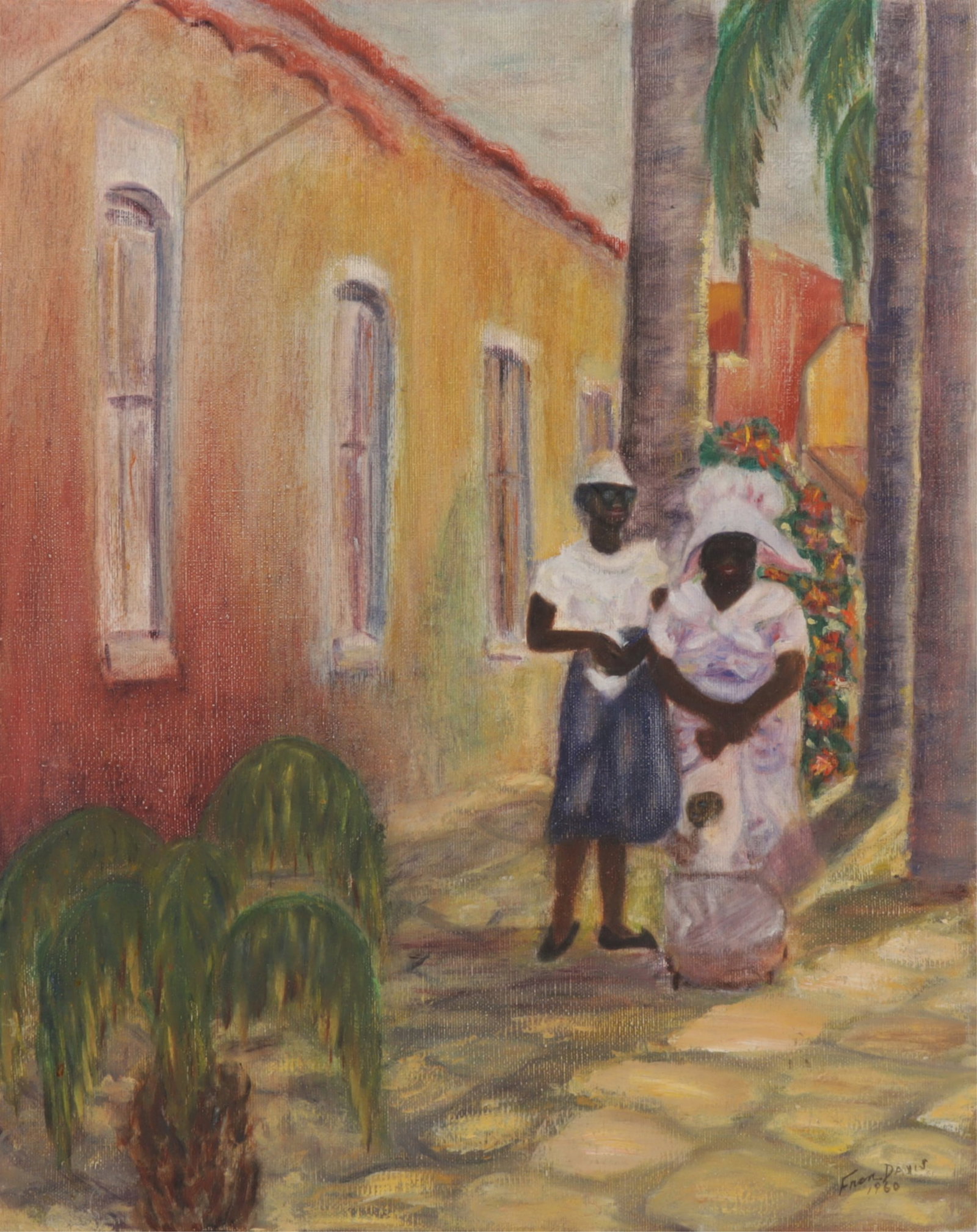 Fran Davis - Carribean Street Scenes O/C: Fran Davis, "Carribean Street Scenes", Oil on Canvas, signed and dated lower right 1960 20" H x 16" W Property from the estate of Seymour Stein.