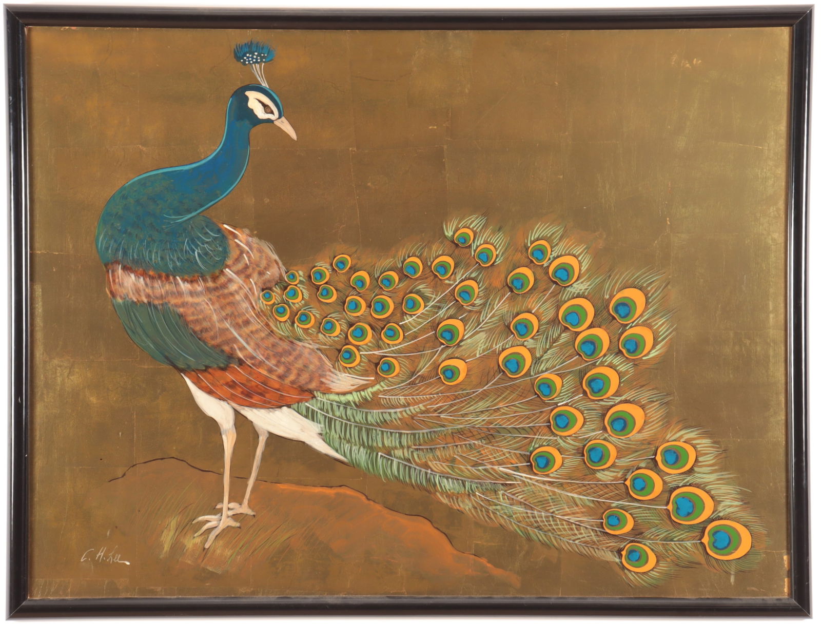 C.H. Lee - Peacock: C.H. Lee - Peacock, Mixed Media on Masonite Framed 32" H x 42" W Property from a Northwest Connecticut Estate.
