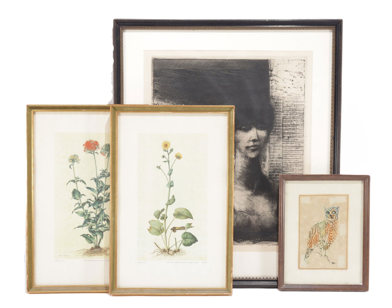 David Bumbeck - Etching & Others: David Bumbeck Etching, 2 Botanicals & Owl, Bumbeck- The Summer Home, 21/50 Framed 21.25" H x 18" W Property from a Northwest Connecticut Estate.