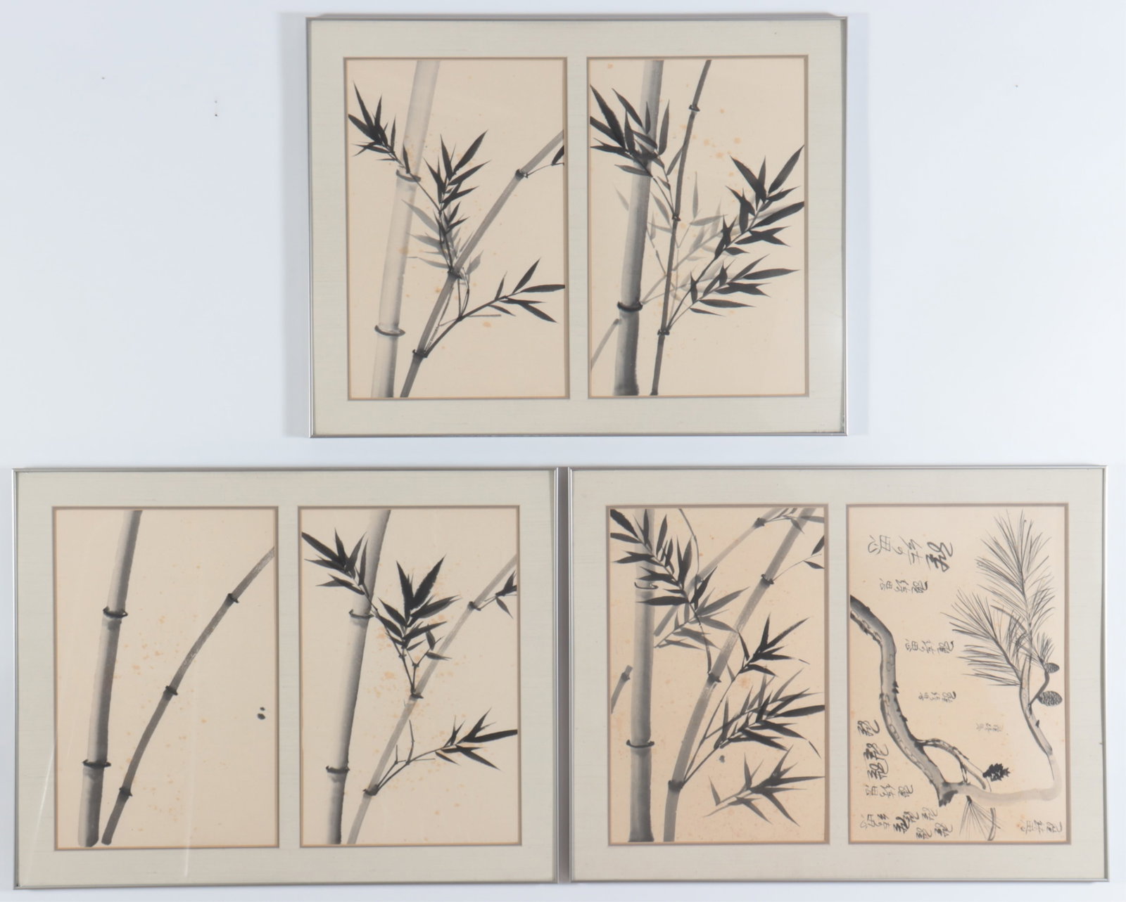 Japanese Prints 6 in 3 frames: 3 Pairs of Japanese Prints, bamboo & pine Each framed 20.25" H x 28.75" W Property from a Litchfield County collection