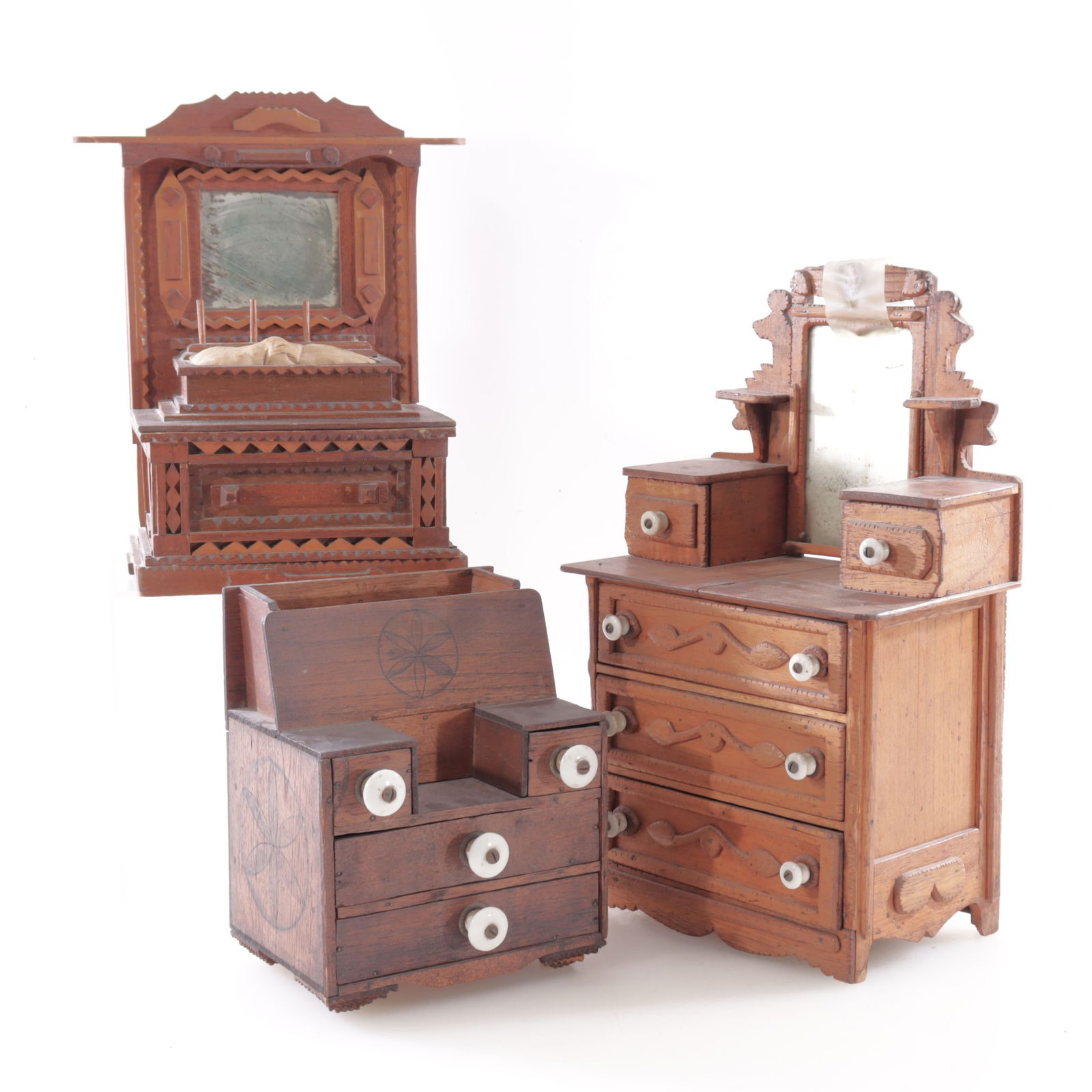 3 Tramp Art Miniature Dressers (1 of 6)