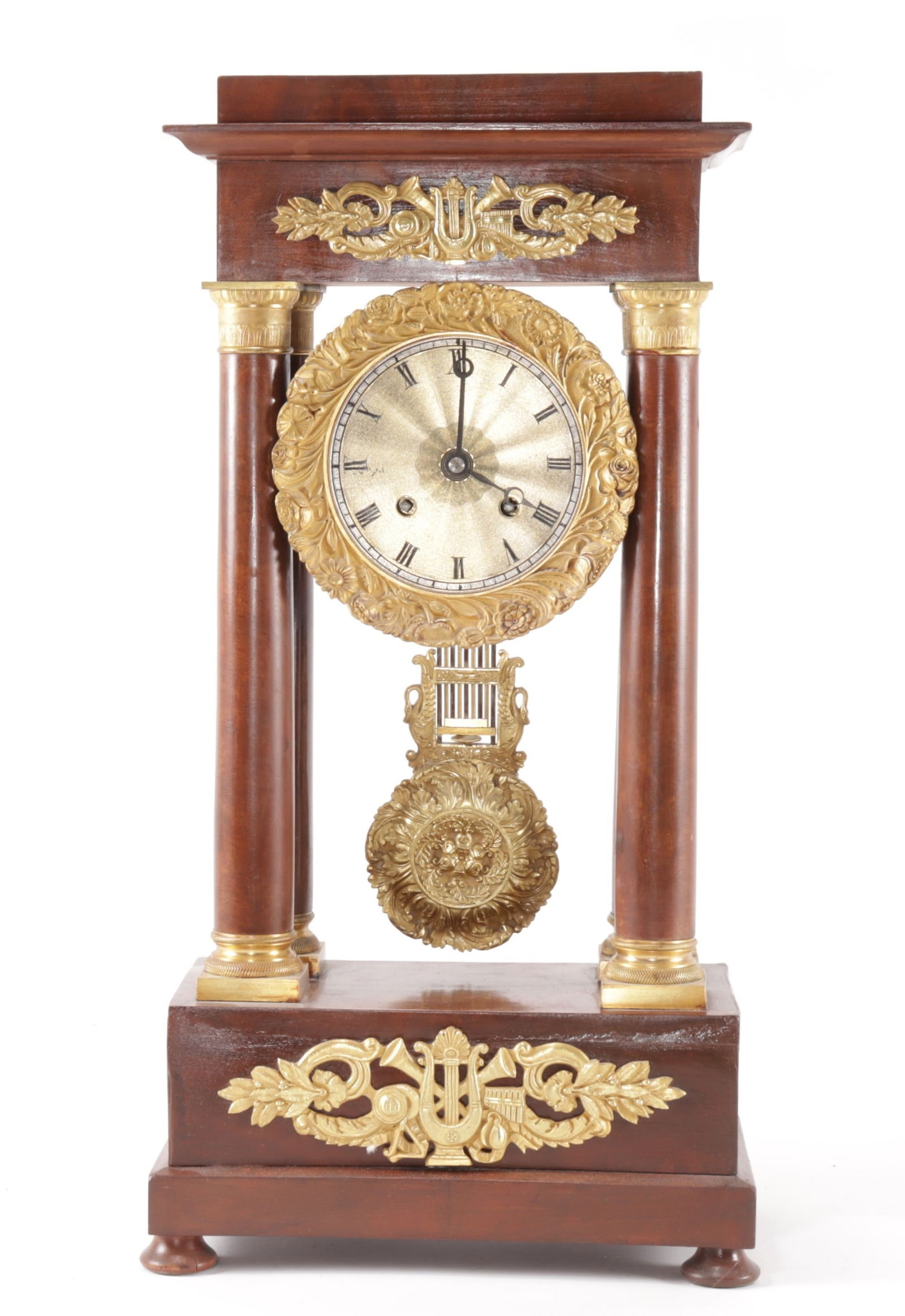Empire Ormolu Mounted Mahogany Portico Clock (1 of 6)