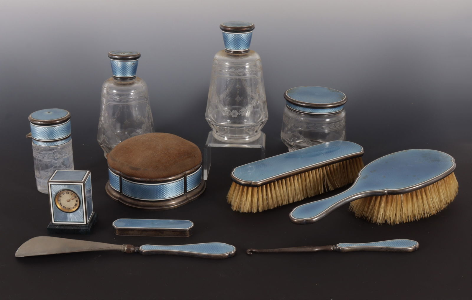 Tiffany & Co Enameled Sterling Silver Vanity Set (1 of 12)