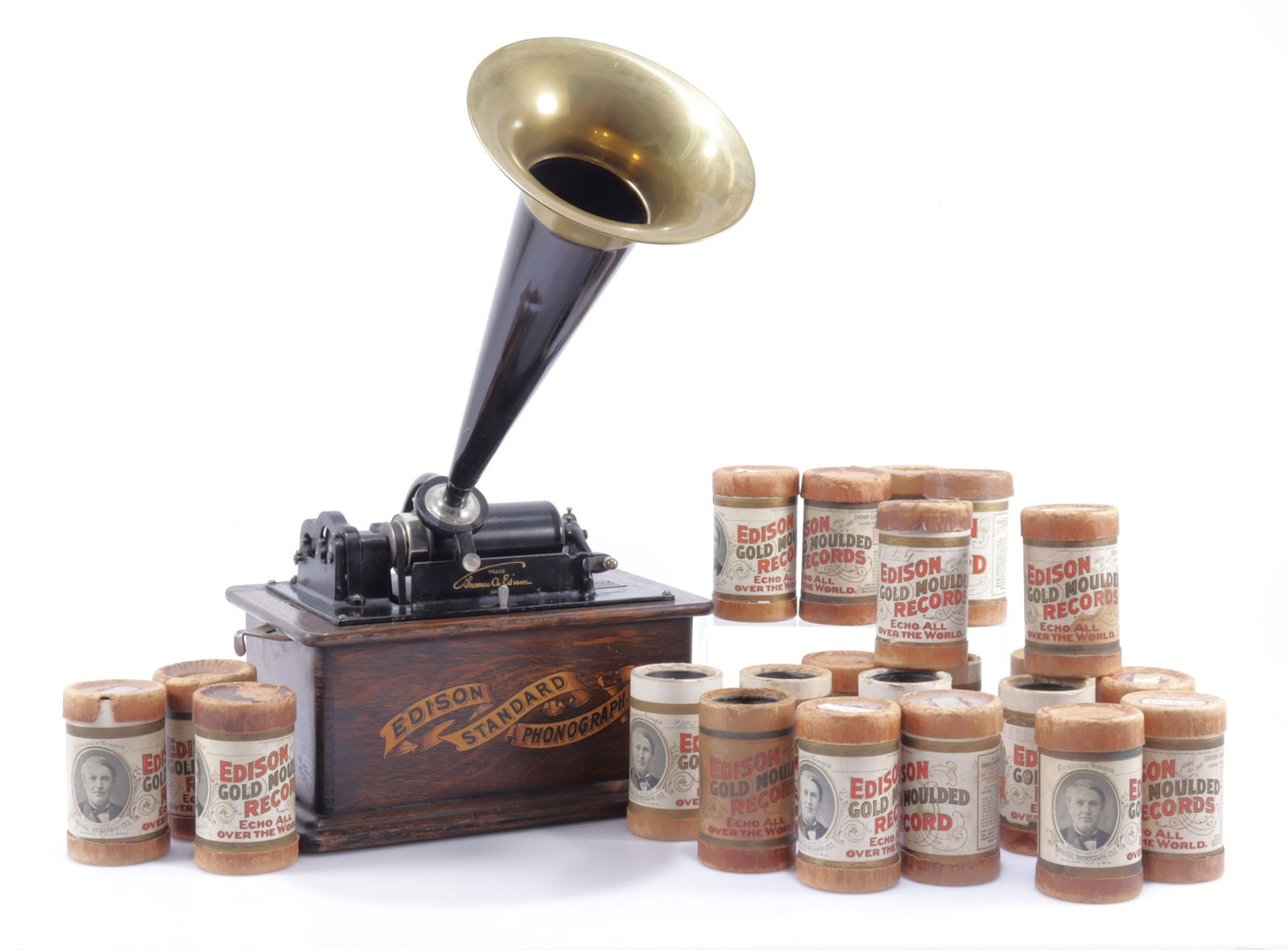 Edison Oak Standard Phonograph & Cylinders (1 of 4)