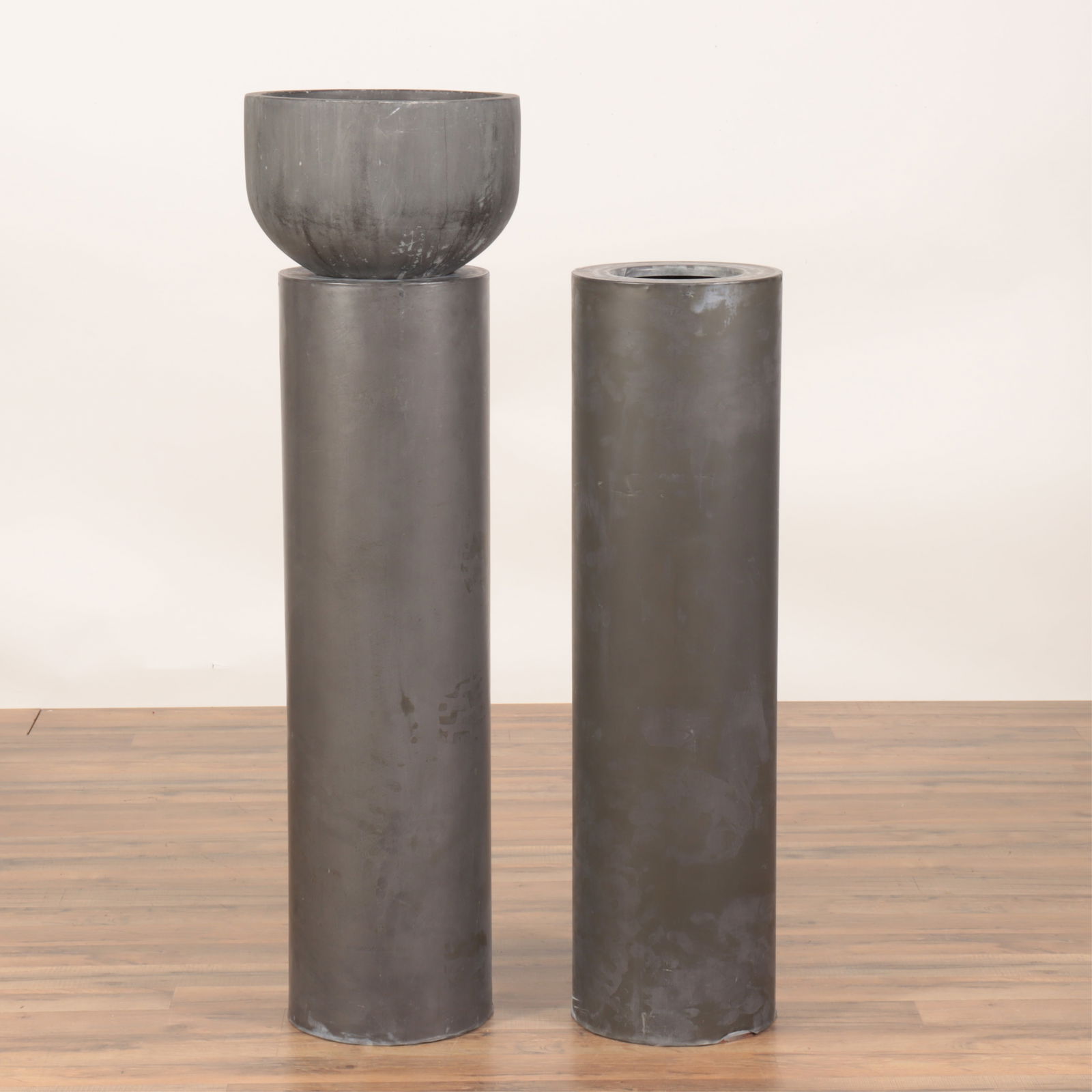 Pair Lead Clad Pedestals & Pottery Planter (1 of 8)