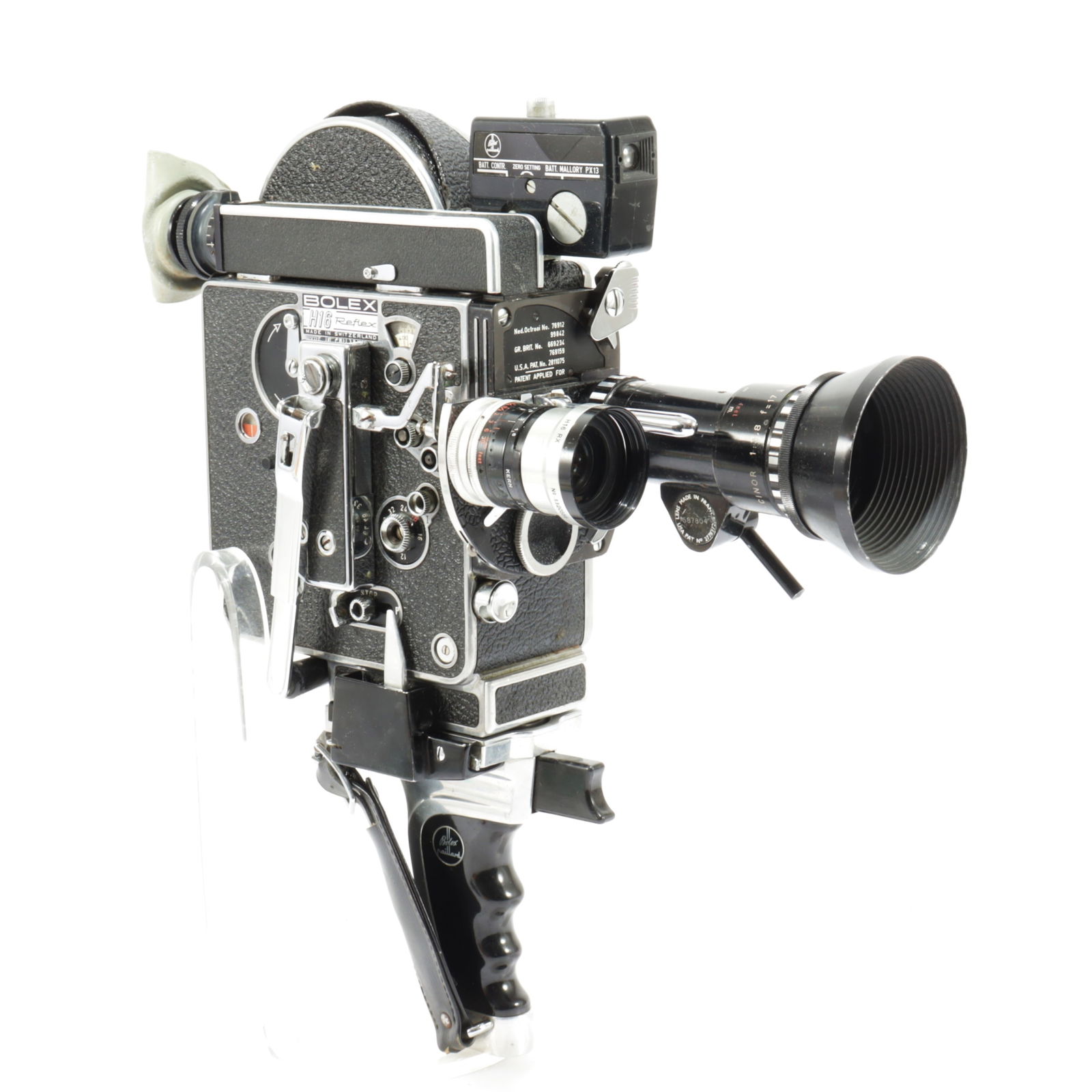 Bolex H-16 Reflex Camera: Bolex H-16 Reflex Camera w/ HandleSerial # 218433, Pan-Cinor 85 "Compact" Lense, By SOM Berthiot. Serial # 87804Tiffen Photar Filter Color #85 Series #7. Color #1A (Skylight) Series #7. Bolex Zoom Ref