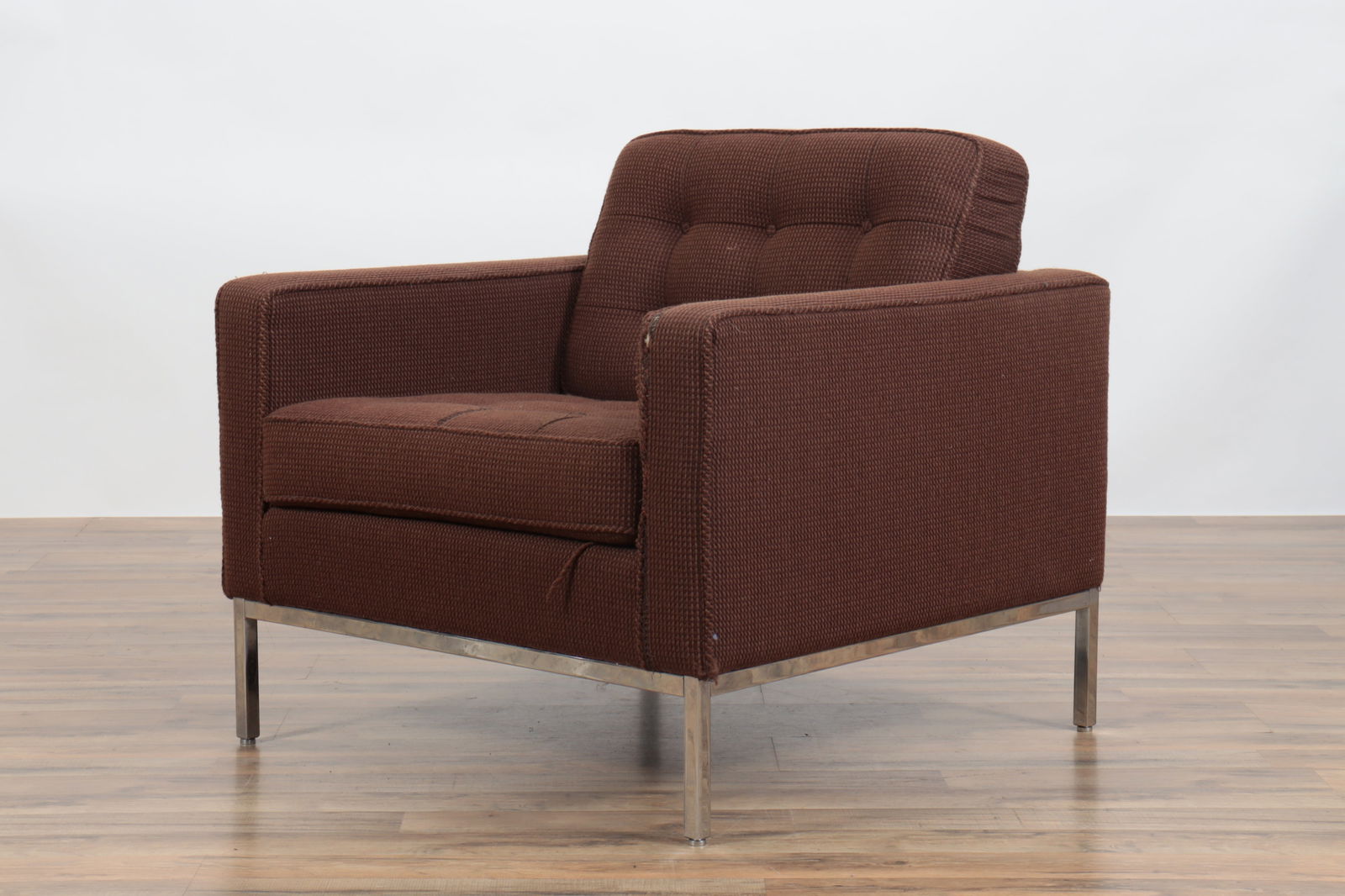Florence Knoll - Lounge Armchair: Florence Knoll - Lounge Armchair, unmarked, upholstered in brown woven wool30" H x 32" square