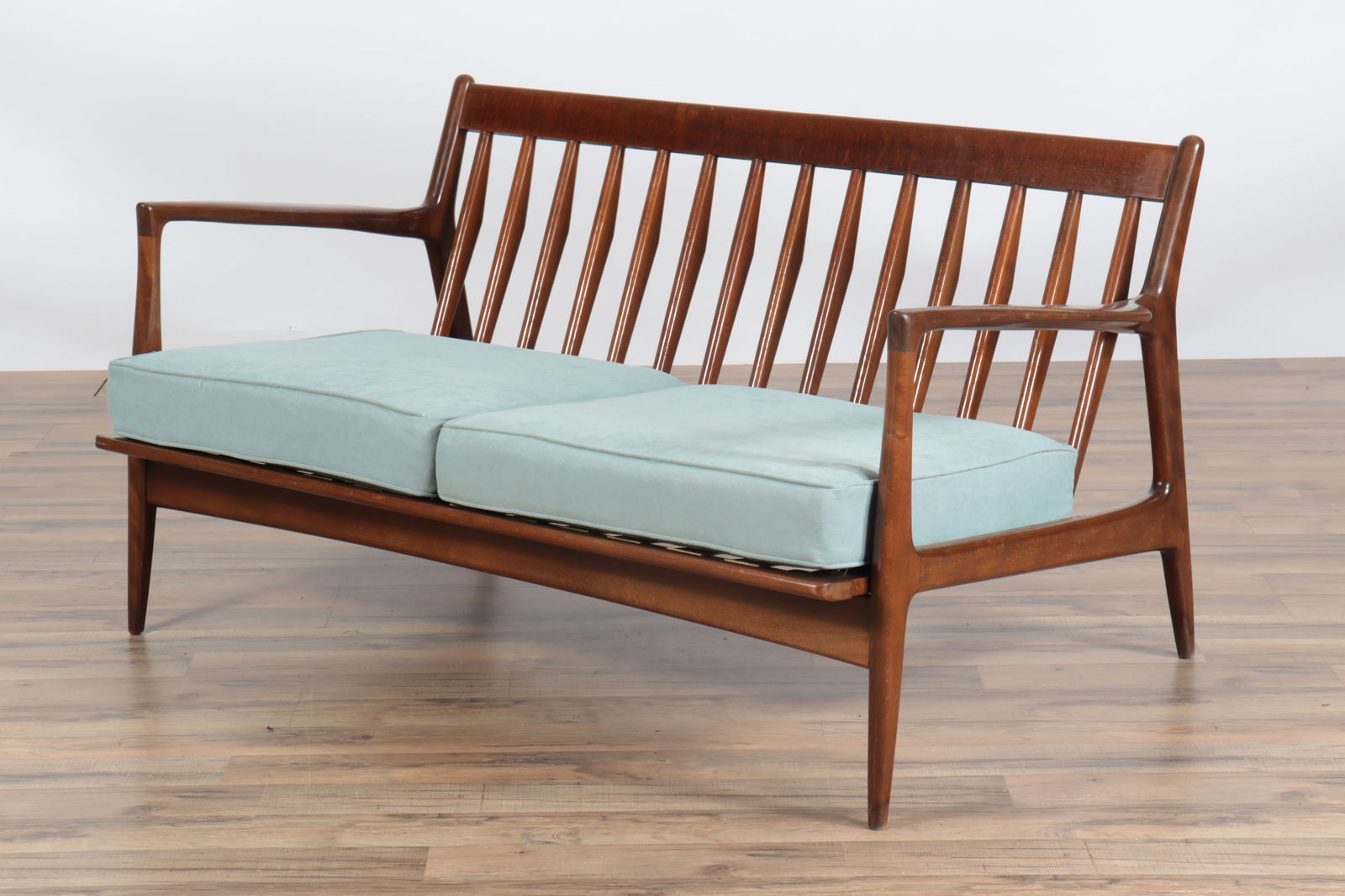 Mid Century Koford Larsen for Selig Walnut Settee: Mid Century modern Koford-Larsen for Selig walnut settee, cushions later27 x 50 1/2 x 29