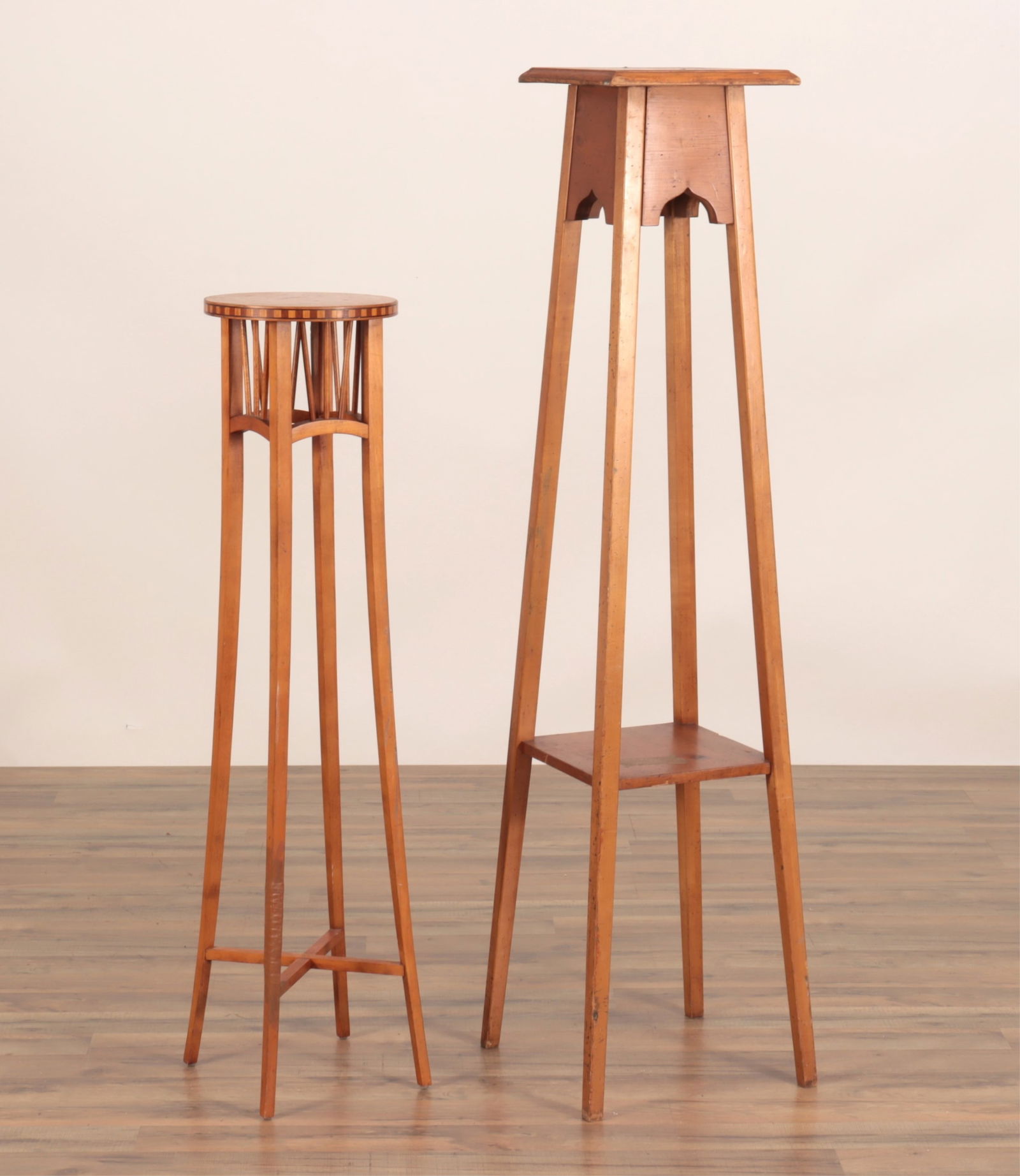 Edwardian Inlaid Pine & Cherry Plant Stands (1 of 9)