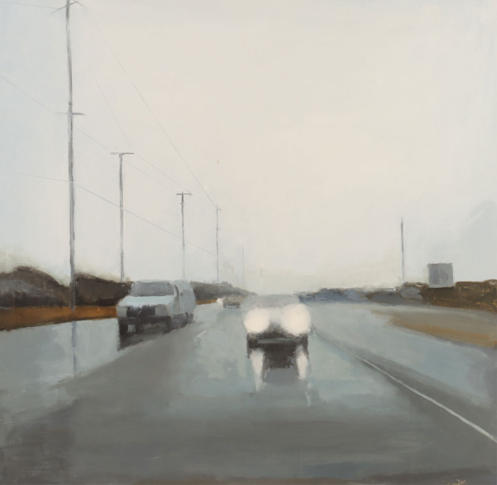 Stephen Coyle - Rain Wichita KS #2 Alkyd on Linen: Stephen Coyle (American, b 1956) 20th/21stC contemporary scene, composition. Signed LR. Unframed. 42" x 42