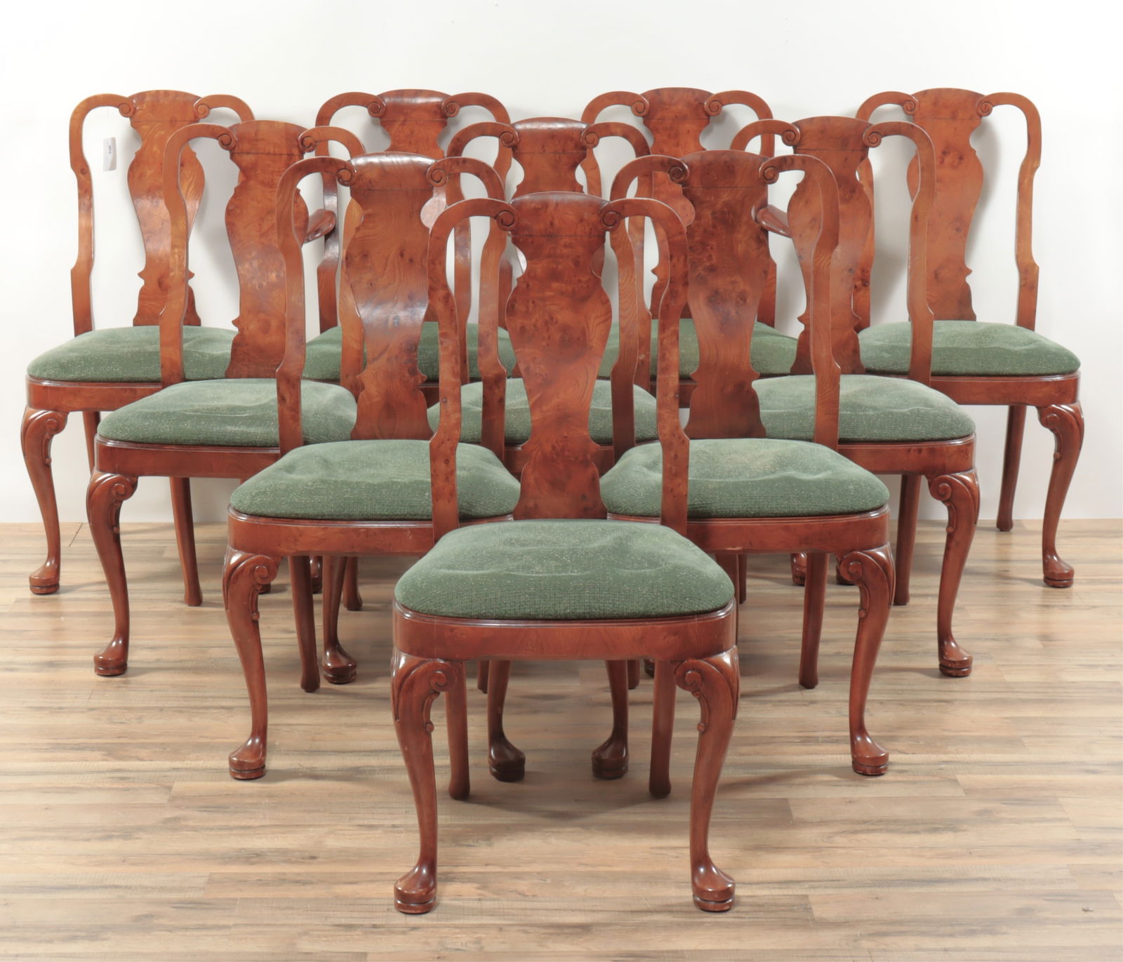Queen Anne Style Burl Walnut Dining Chairs (1 of 11)