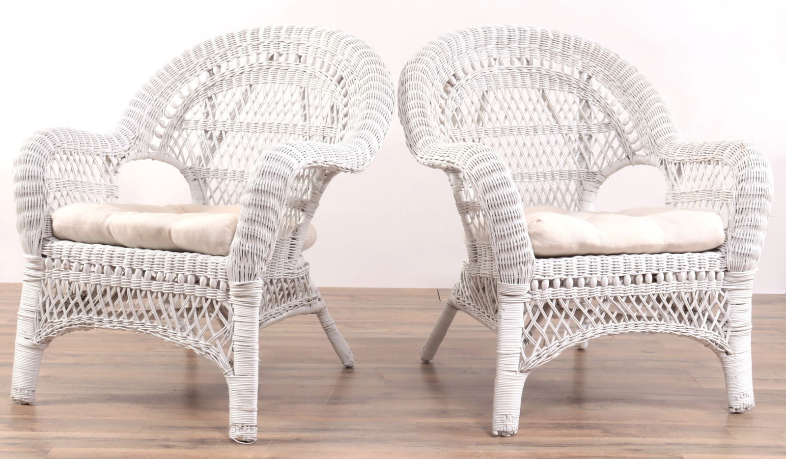 Pair White Painted Wicker Armchairs (1 of 4)