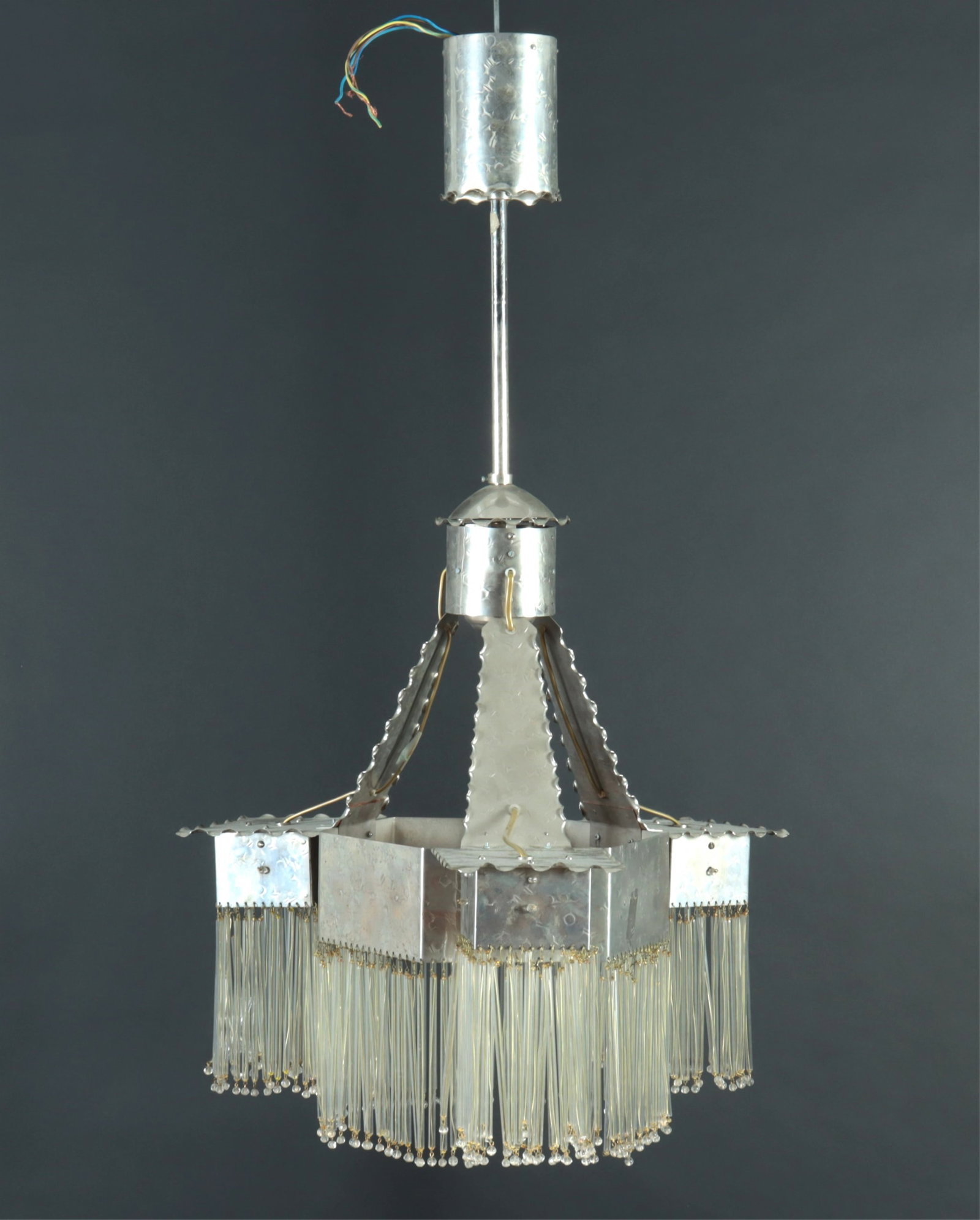Art Deco Metal & Glass Chandelier: Art Deco Metal & Glass Chandelier, circa 1930 38.25" H x 28.5" Dia.