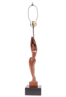 Yasha Heifetz Figural Table Lamp: Yasha Heifetz figural mahogany sculpture as table lamp 40 x 7 x 6