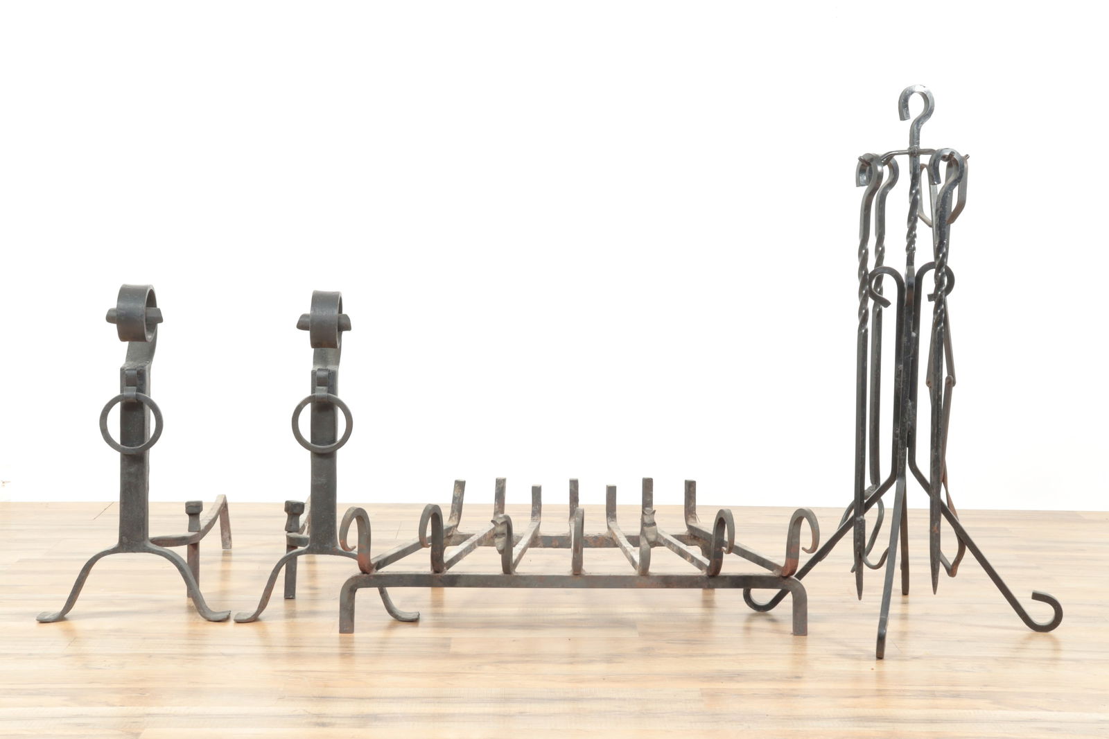 Arts & Crafts Iron Andirons + Tools, Grate (1 of 6)