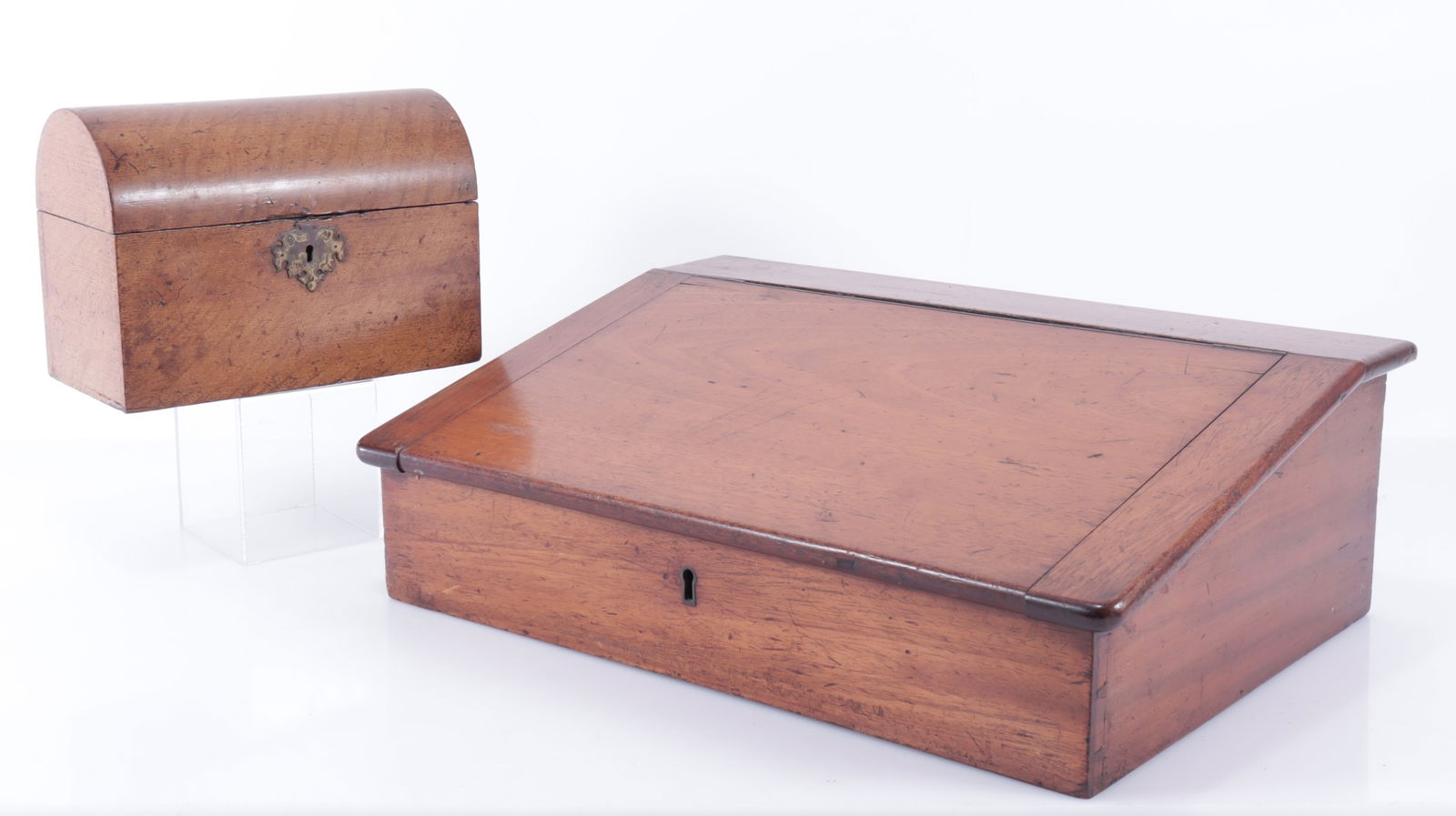 English Mahogany Lap Desk & Oak Box, 19th C. (1 of 5)