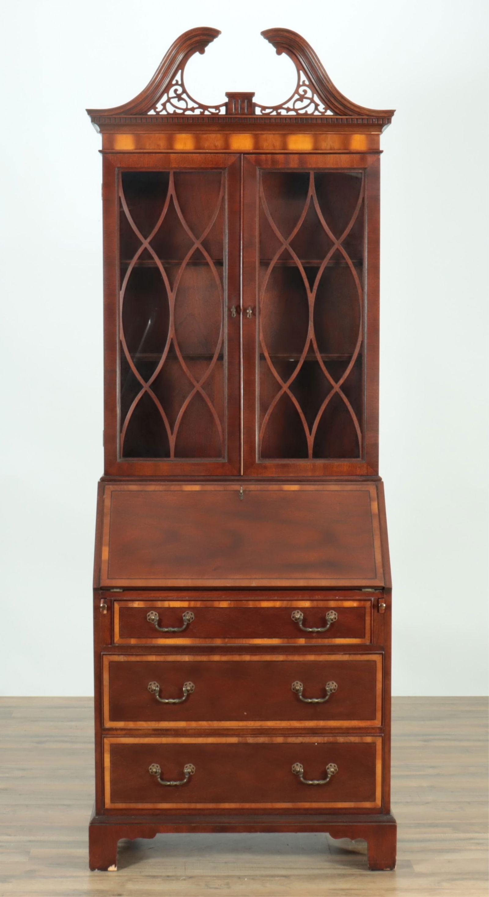 Baker Chippendale Style Slant Front Bookcase (1 of 11)