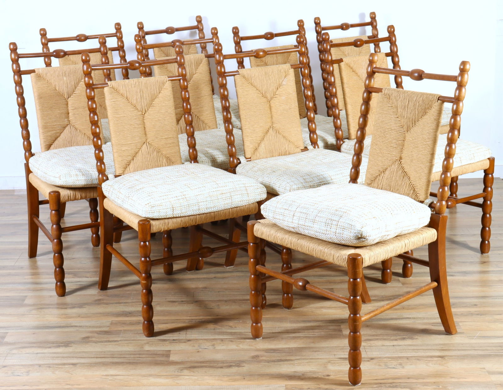 Set of 10 Mahogany Bobbin Turned Dining Chairs (1 of 7)