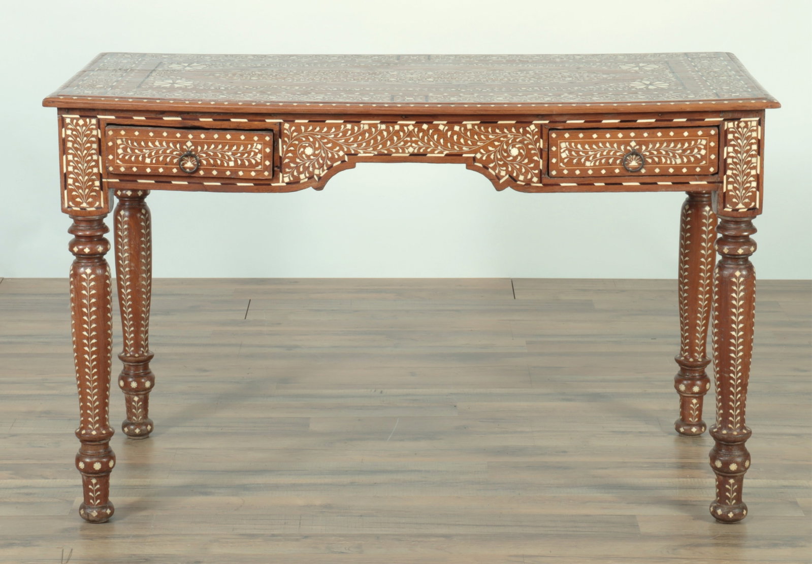 Persian Bone Inlaid Walnut Desk: Persian Bone Inlaid Walnut Desk 30" H x 48.25" W x 23.5" D Property from a private Long Island collection.