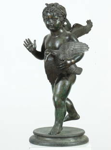 Sabatino de Angelis - Cupid with Goose, Bronze: Sabatino de Angelis (Italian, 1838 - ?) Cupid with Goose, Bronze. Signed Sab de Angelis Naples 1904 23" H