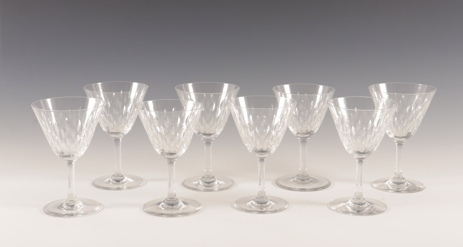 8 Baccarat Cocktail Glasses: Baccarat cocktail glasses. 5" H3" Dia