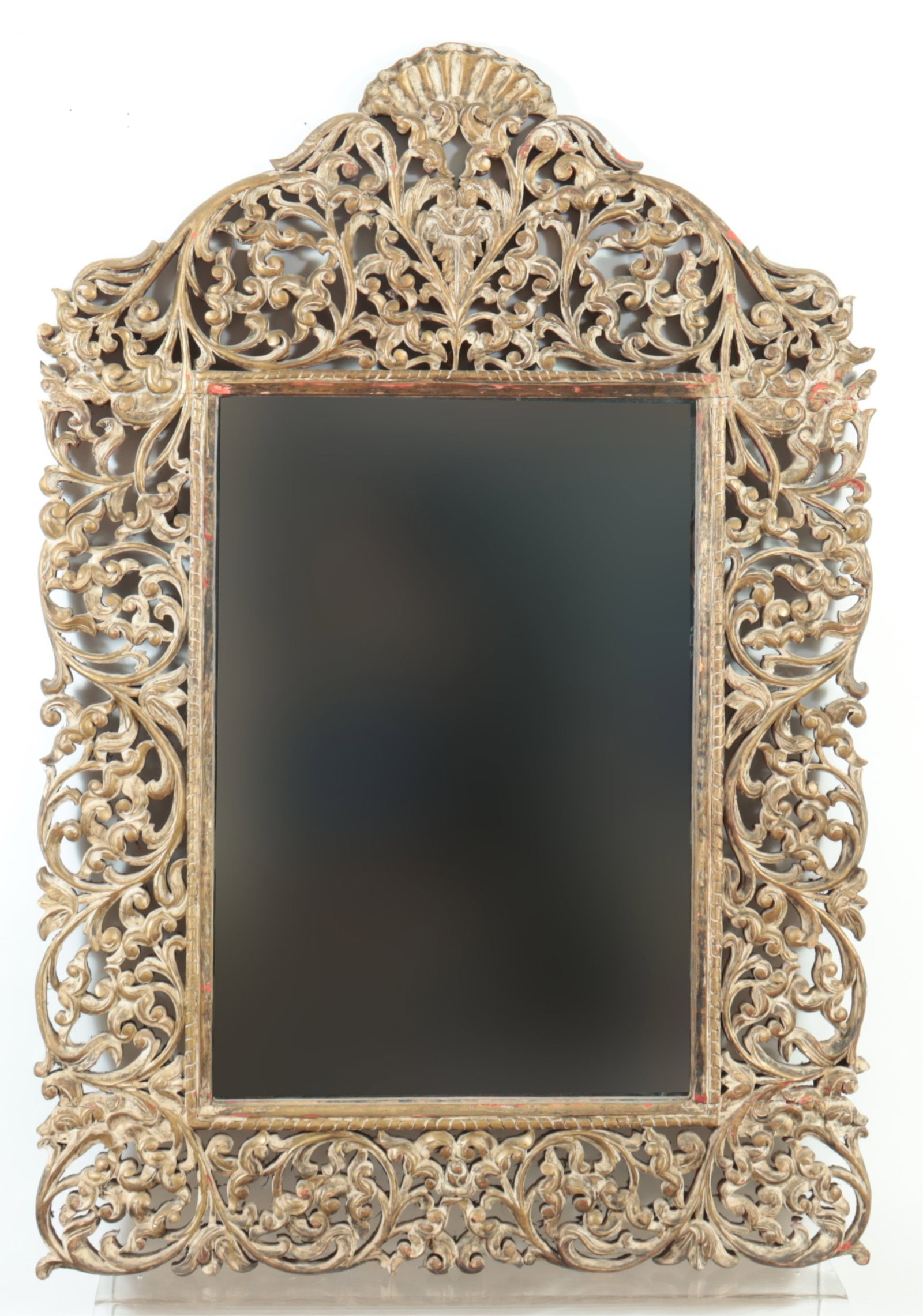 Indian Foliate Carved Mirror: Indian Foliate Carved Mirror, gold painted. 62" H x 42" W