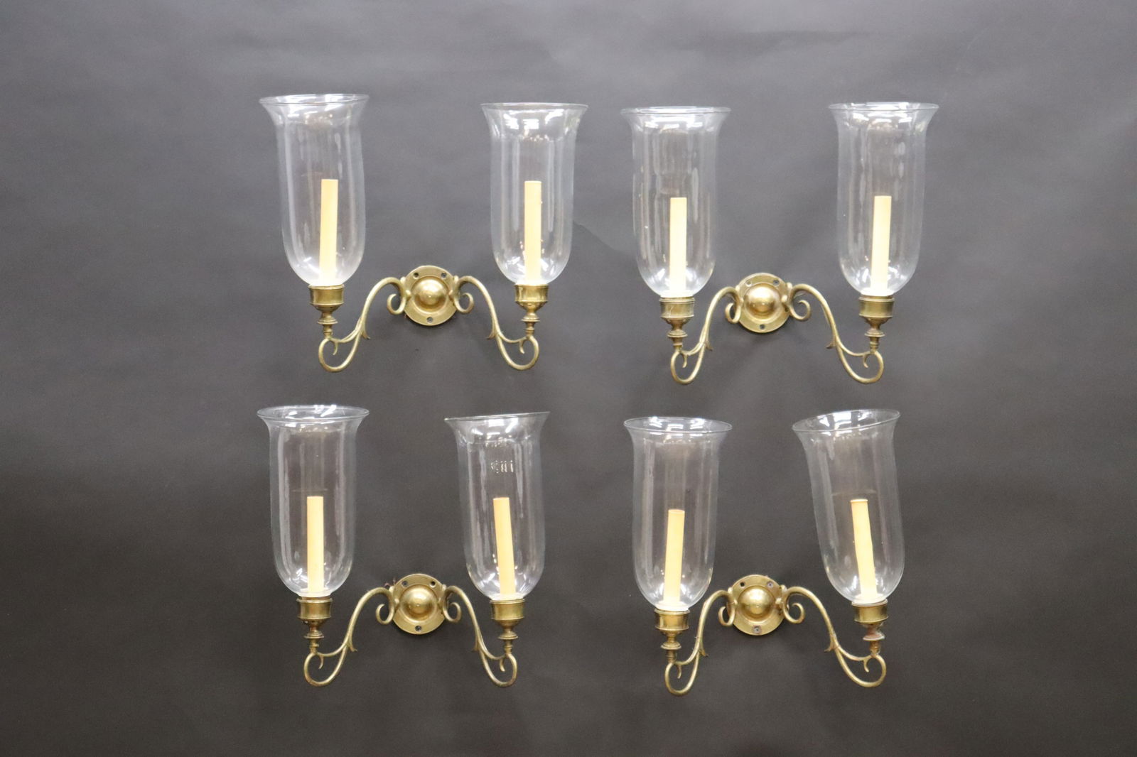 Four Colonial Style Brass Hurricane Sconces (1 of 5)