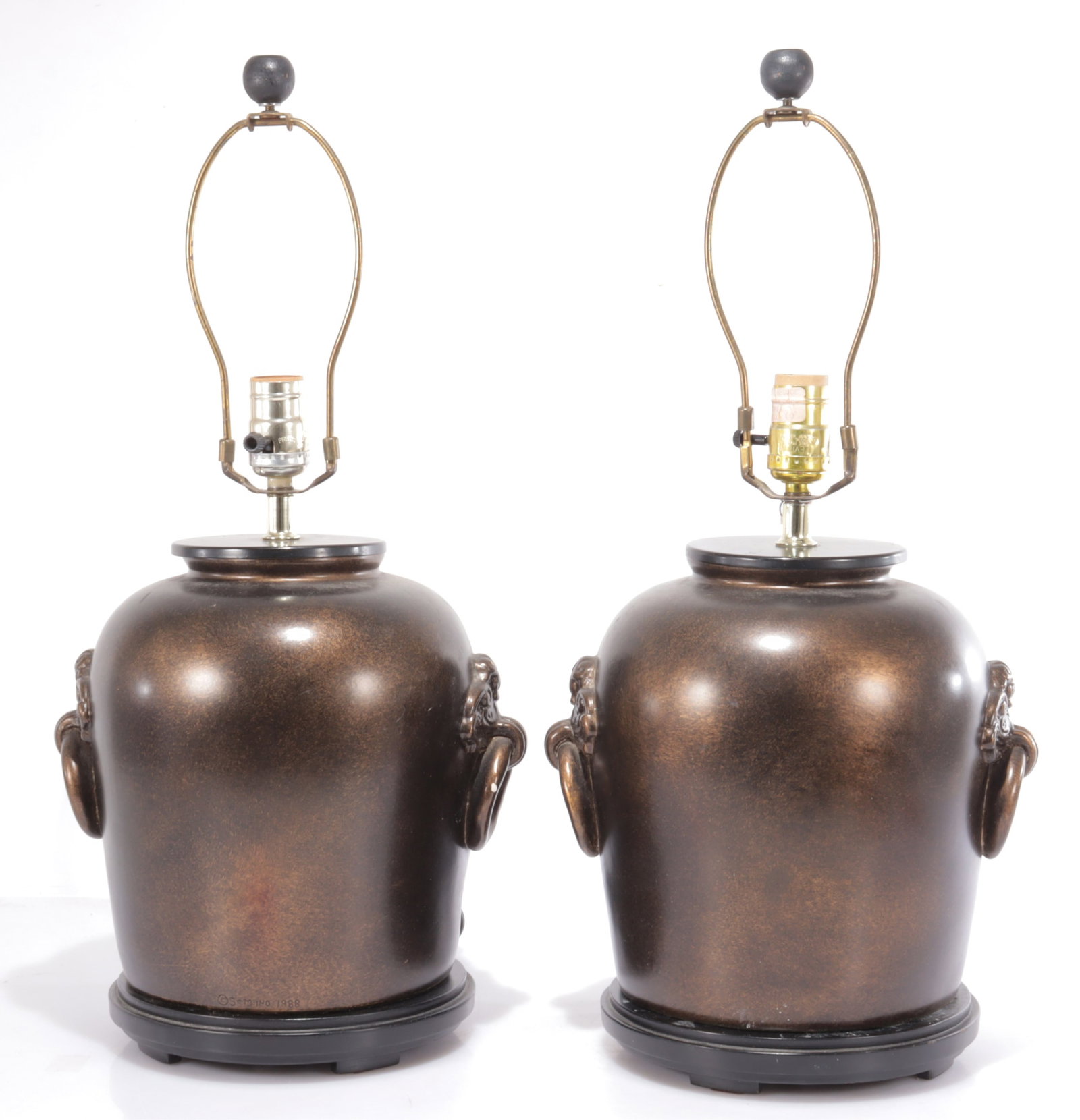 Pair of S&M Chinese Bronze Glazed Ceramic Lamps (1 of 4)