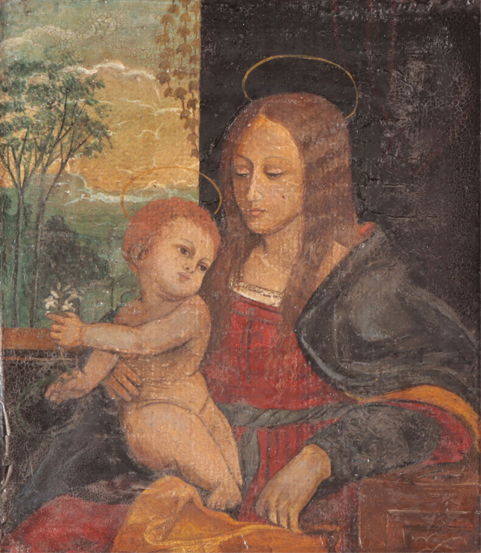 Circle of Gaetano Gandolfi - Madonna and Child: Circle of Gaetano Gandolfi, Italian, 1734-1802, Madonna and child, oil on canvas laid onto board, giltwood tabernacle frame verso initialed and dated "GG 1791" Sight 8 3/4 x 7 3/4, framed 19 3/4 x 16