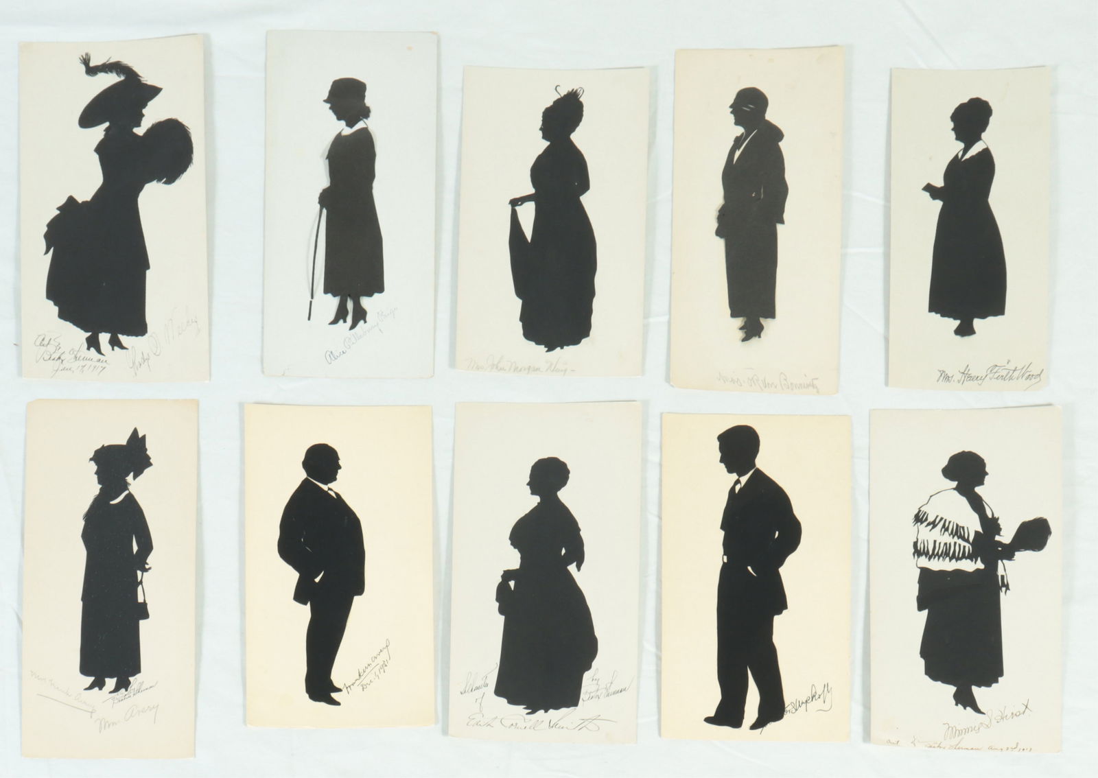 Beatrix Sherman - 10 Socialites, Etc. Silhouettes: Beatrix (Beatrice) Sherman, American, 1894-1975, Ten full length silhouettes of Socialites and others, includes Gladys Onderdonk Weekes husband of Bradford Gage Weekes, Mrs. John Morgan Wing (Wife of