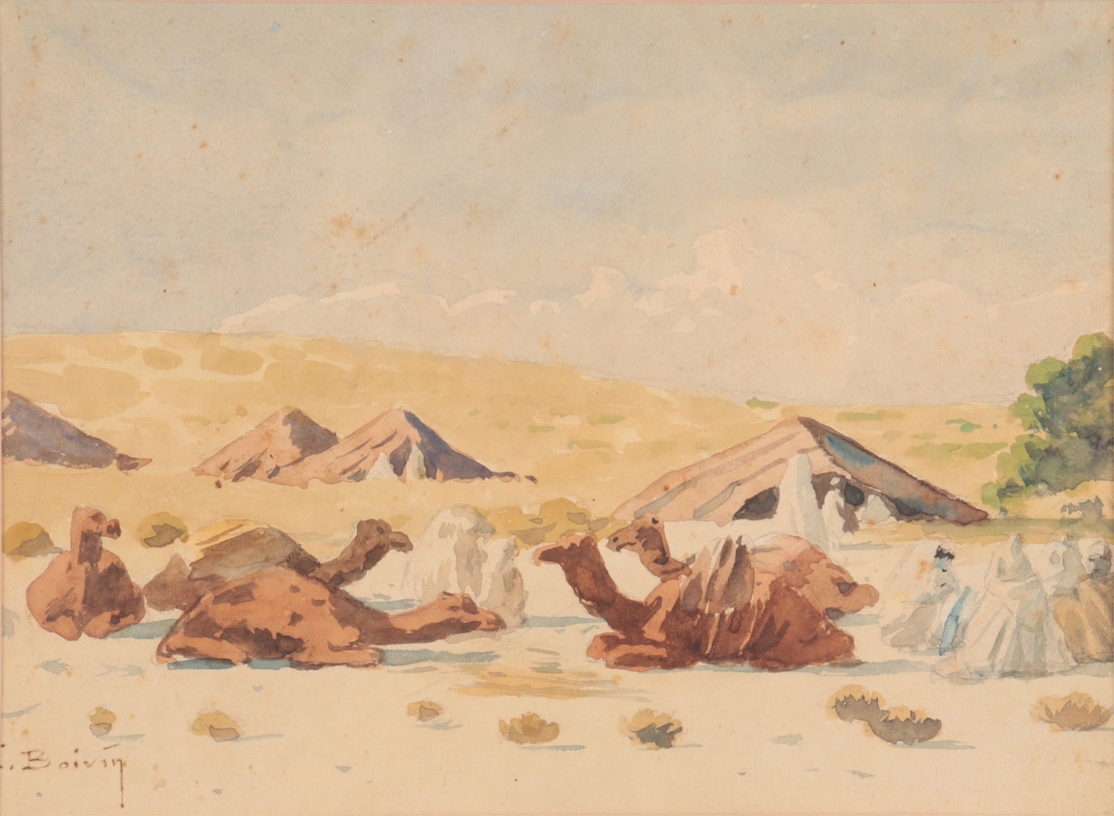 Emile Boivin - Seated Camels - Gouache (1 of 4)