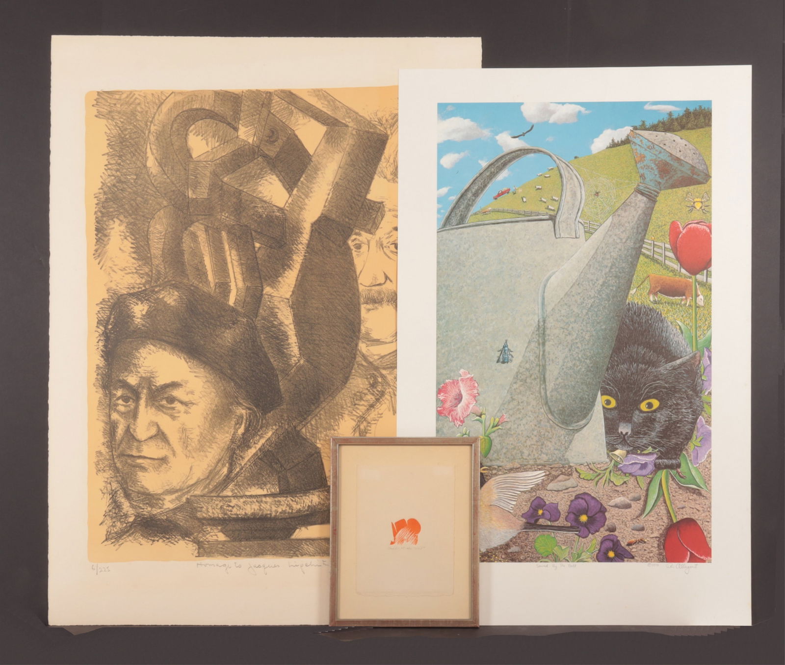 Chaim Gross - Peter Allegaert - Childs -lithograph: Chaim Gross, American, 1904-1991, Homage to Jacques Lipchitz, Einstein, lithograph, on Rives paper, pencil numbered, titled, signed and dated, 1965, no 6/225 along with Peter Allegaert, Am. b.1938, Sa