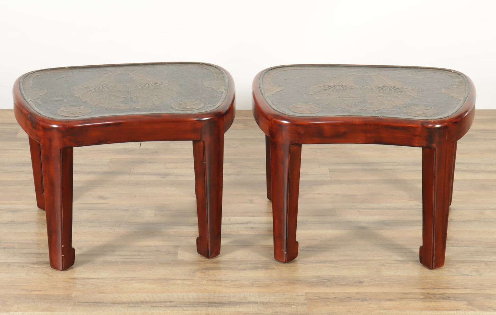 Pair of Japanese Embossed Leather & Lacquer Tables (1 of 9)