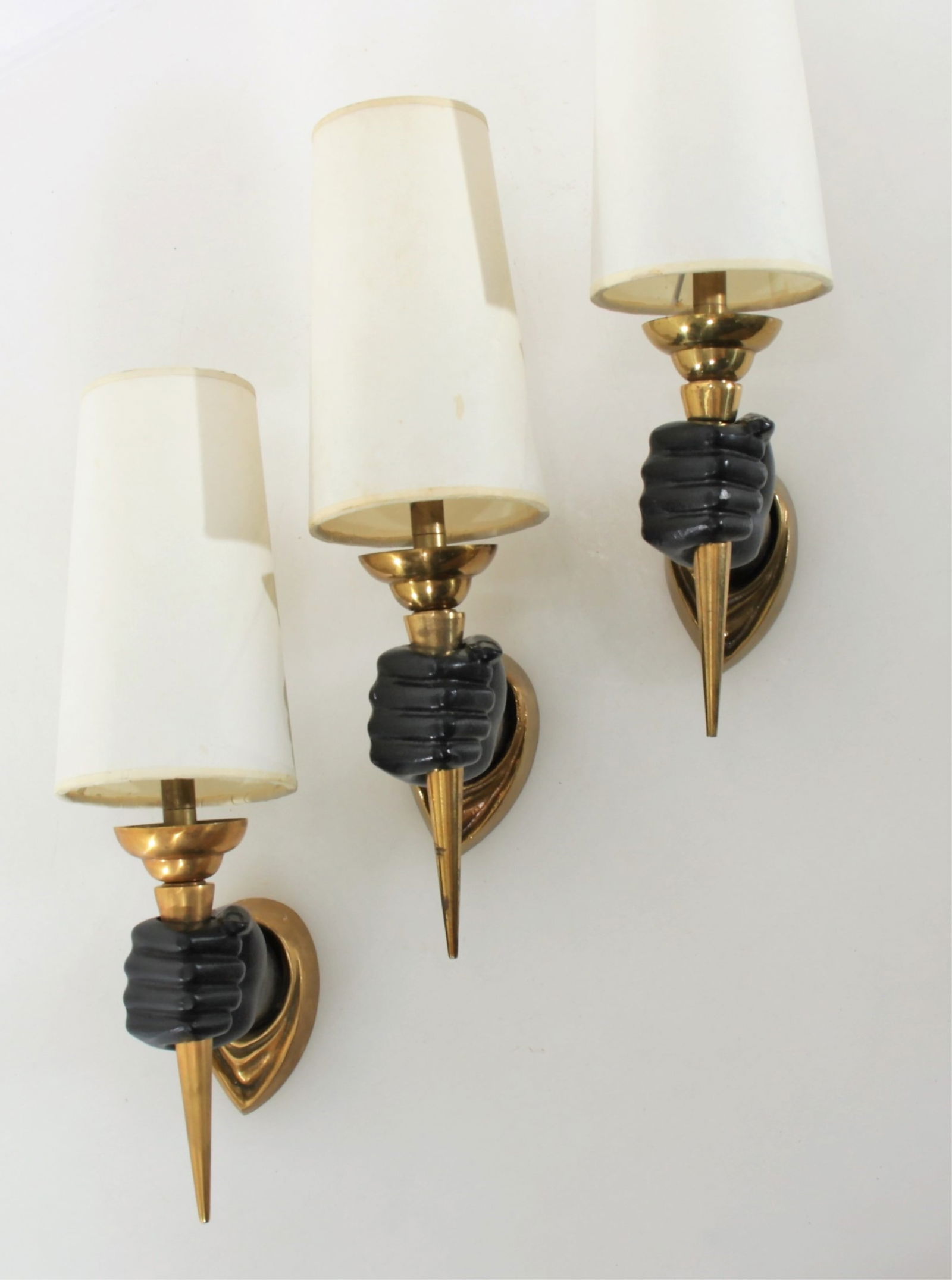 Three Brass and Metal Hand Wall Sconces (1 of 6)